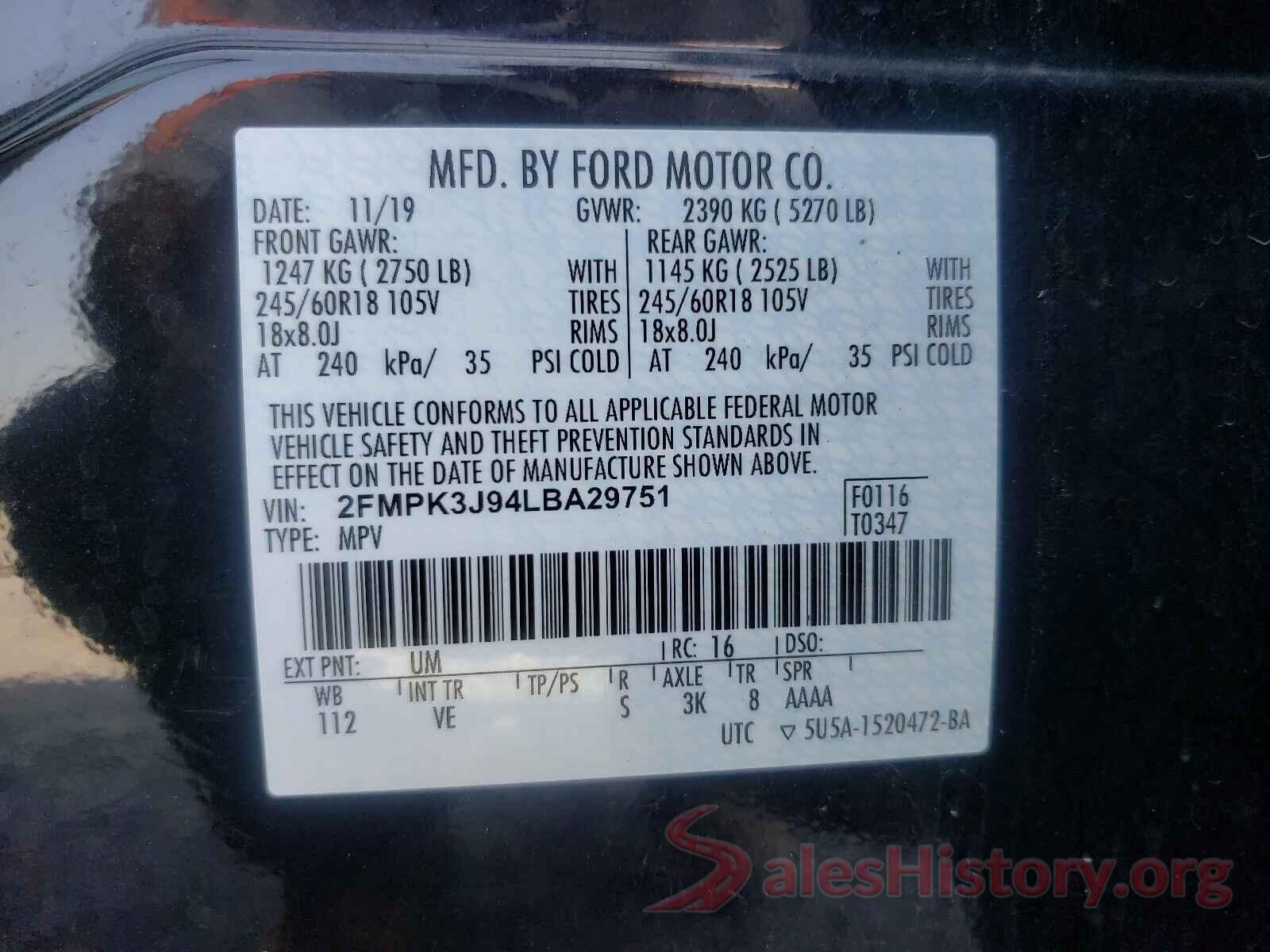 2FMPK3J94LBA29751 2020 FORD EDGE