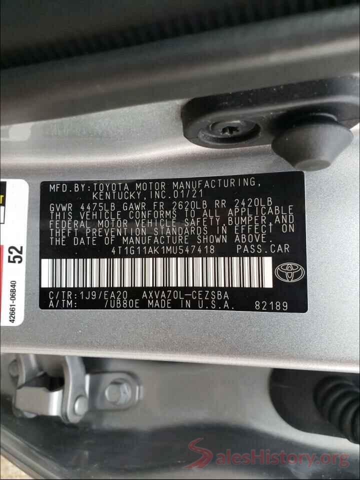 4T1G11AK1MU547418 2021 TOYOTA CAMRY