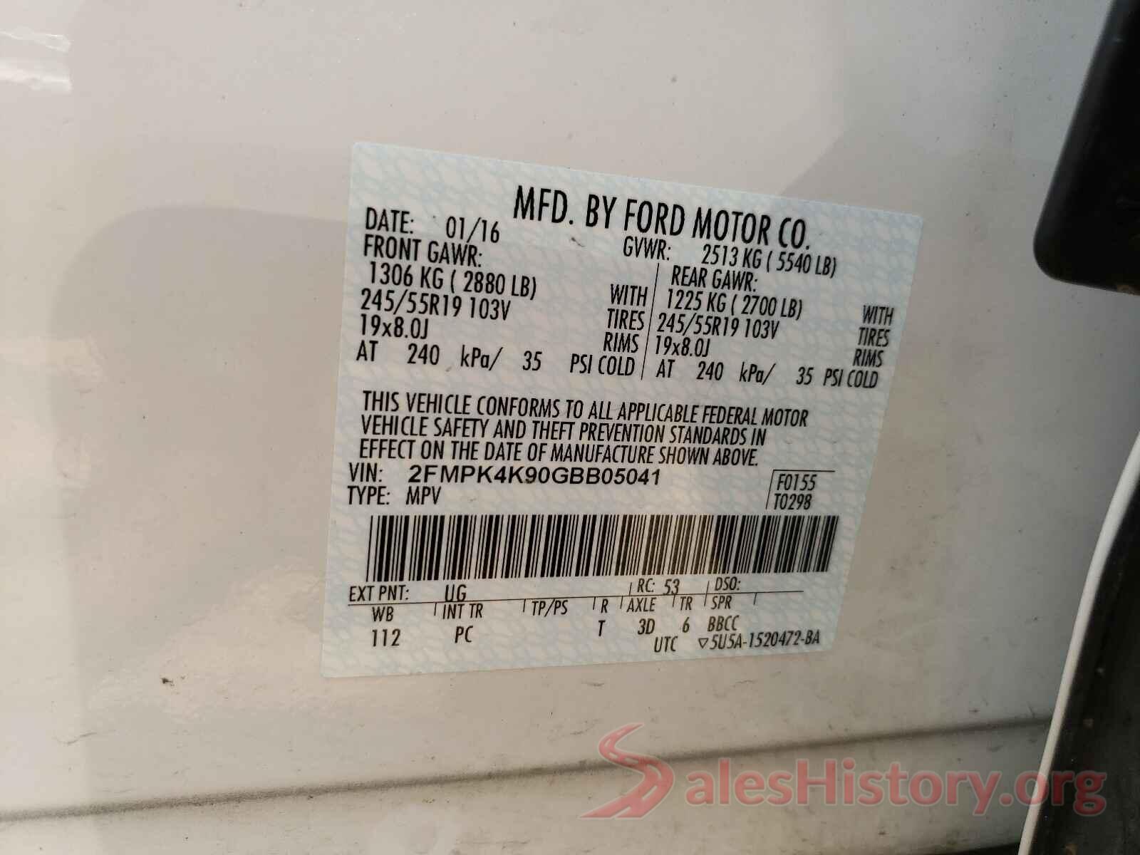 2FMPK4K90GBB05041 2016 FORD EDGE