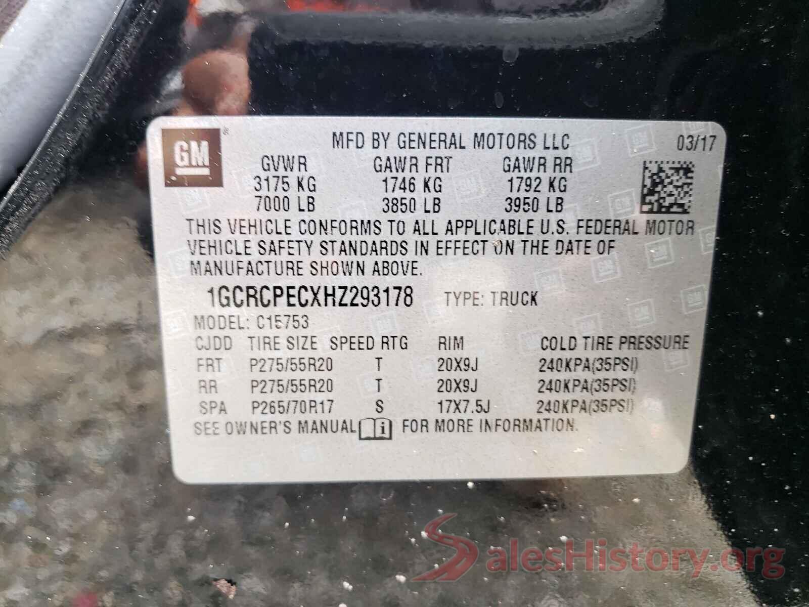 1GCRCPECXHZ293178 2017 CHEVROLET SILVERADO