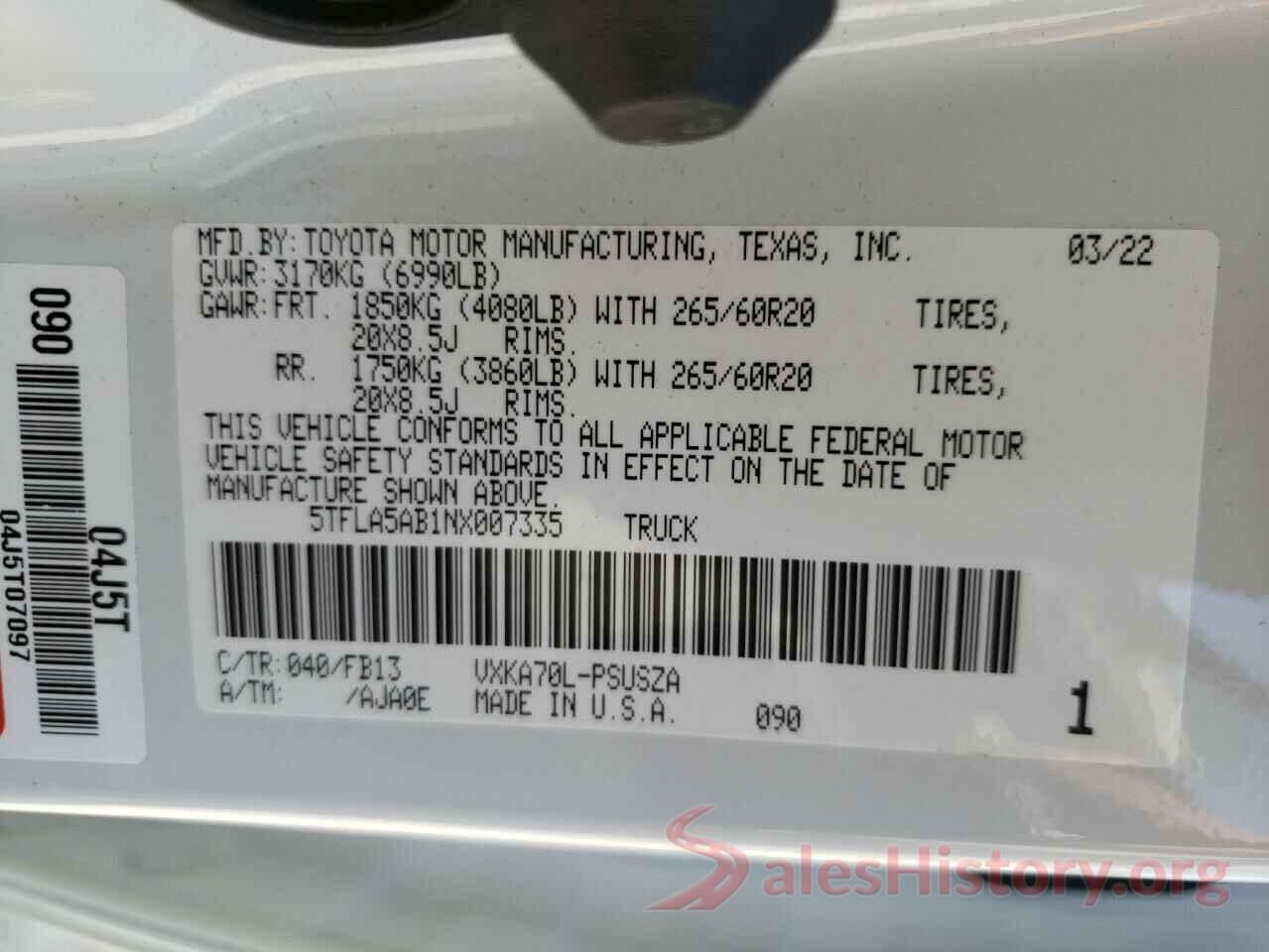 5TFLA5AB1NX007335 2022 TOYOTA TUNDRA