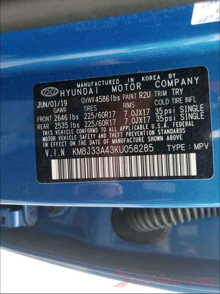 KM8J33A43KU058285 2019 HYUNDAI TUCSON