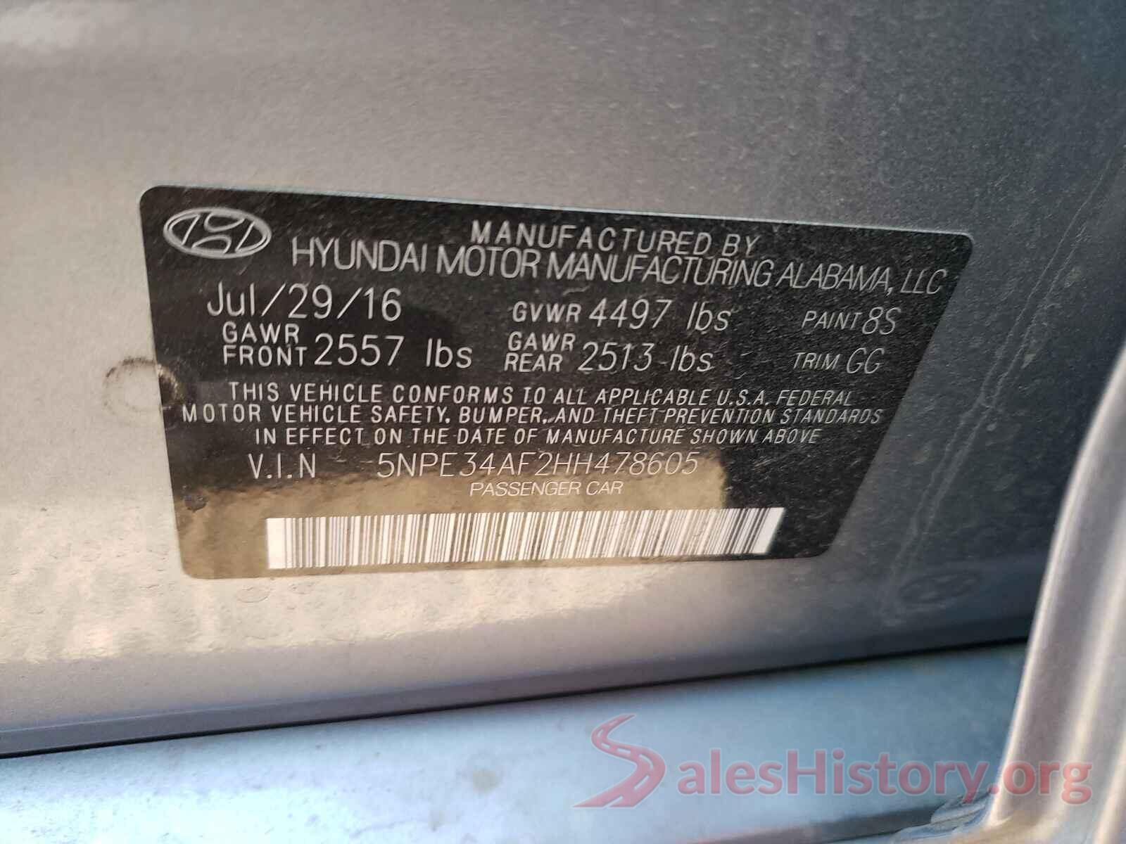 5NPE34AF2HH478605 2017 HYUNDAI SONATA