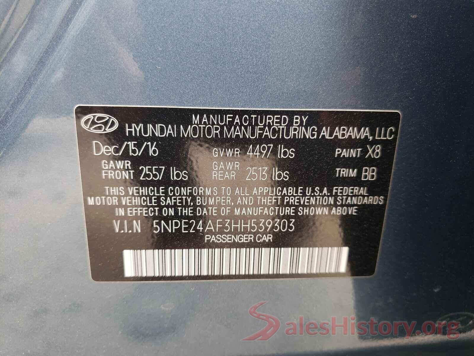 5NPE24AF3HH539303 2017 HYUNDAI SONATA