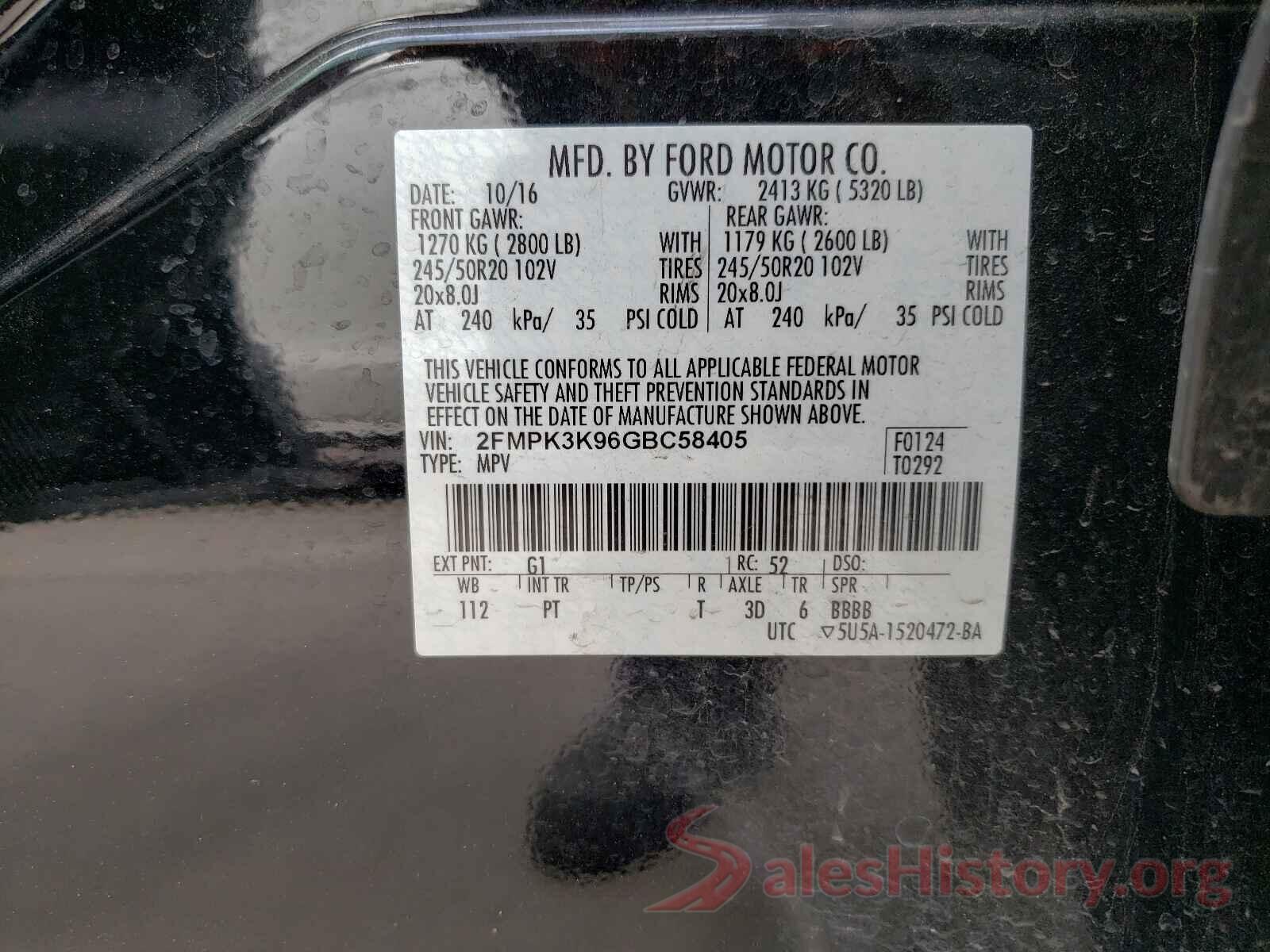 2FMPK3K96GBC58405 2016 FORD EDGE