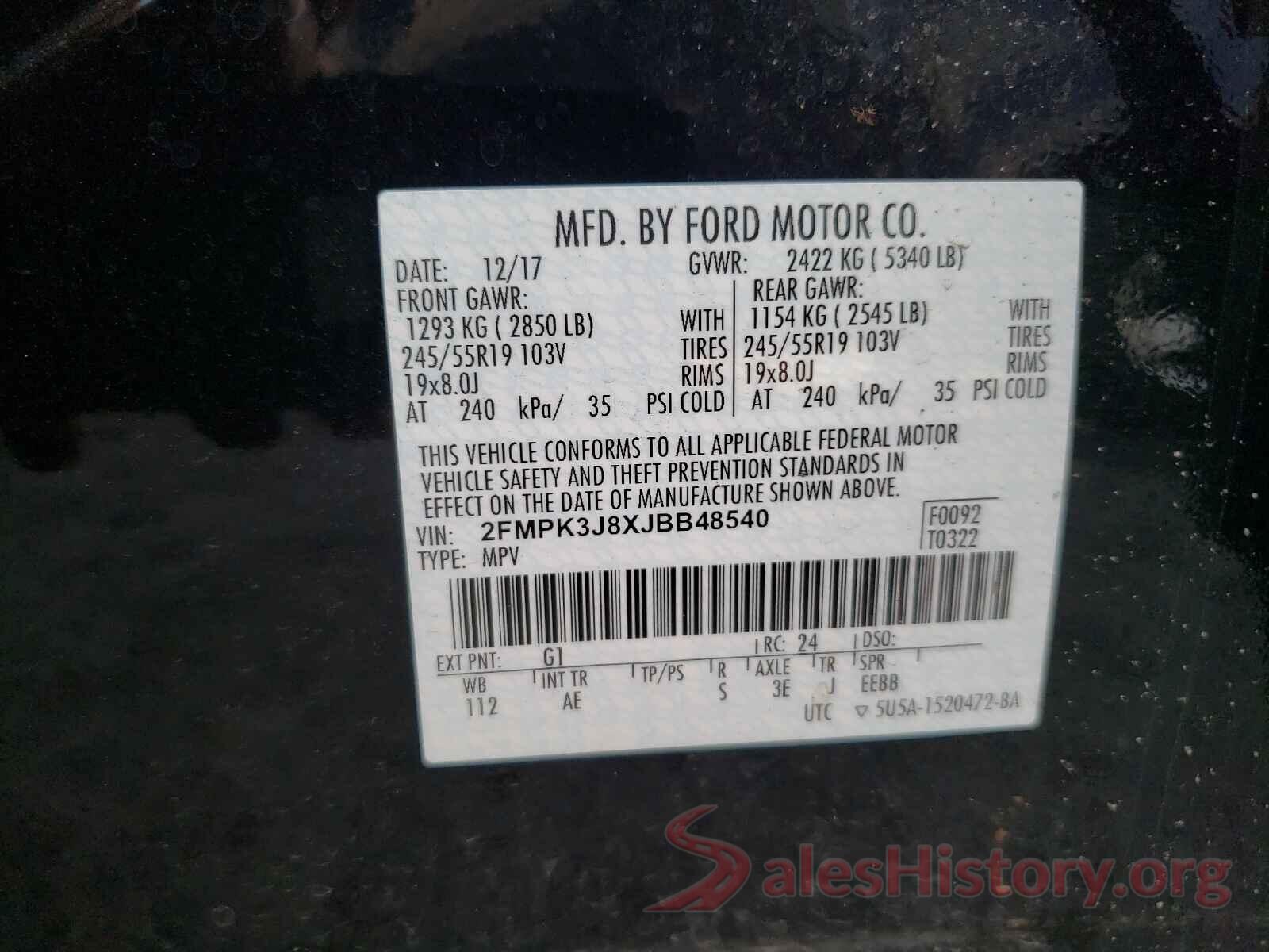 2FMPK3J8XJBB48540 2018 FORD EDGE