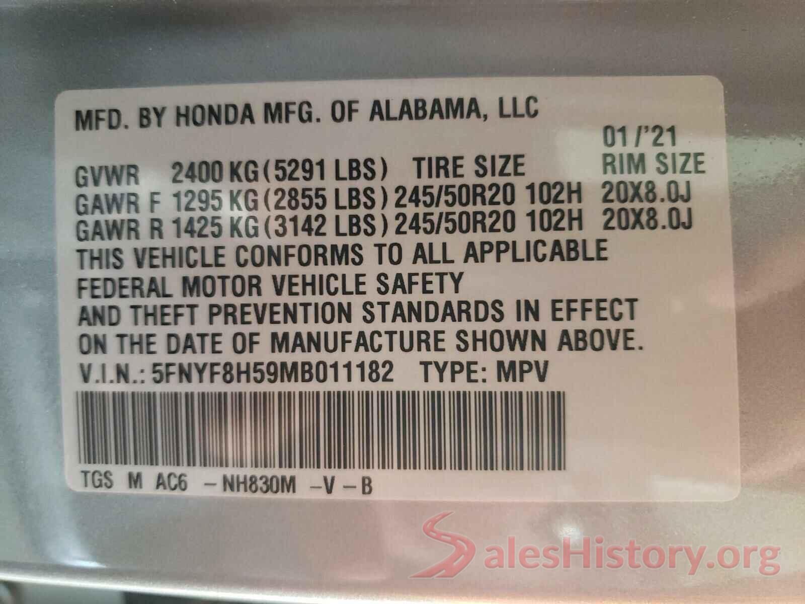 5FNYF8H59MB011182 2021 HONDA PASSPORT