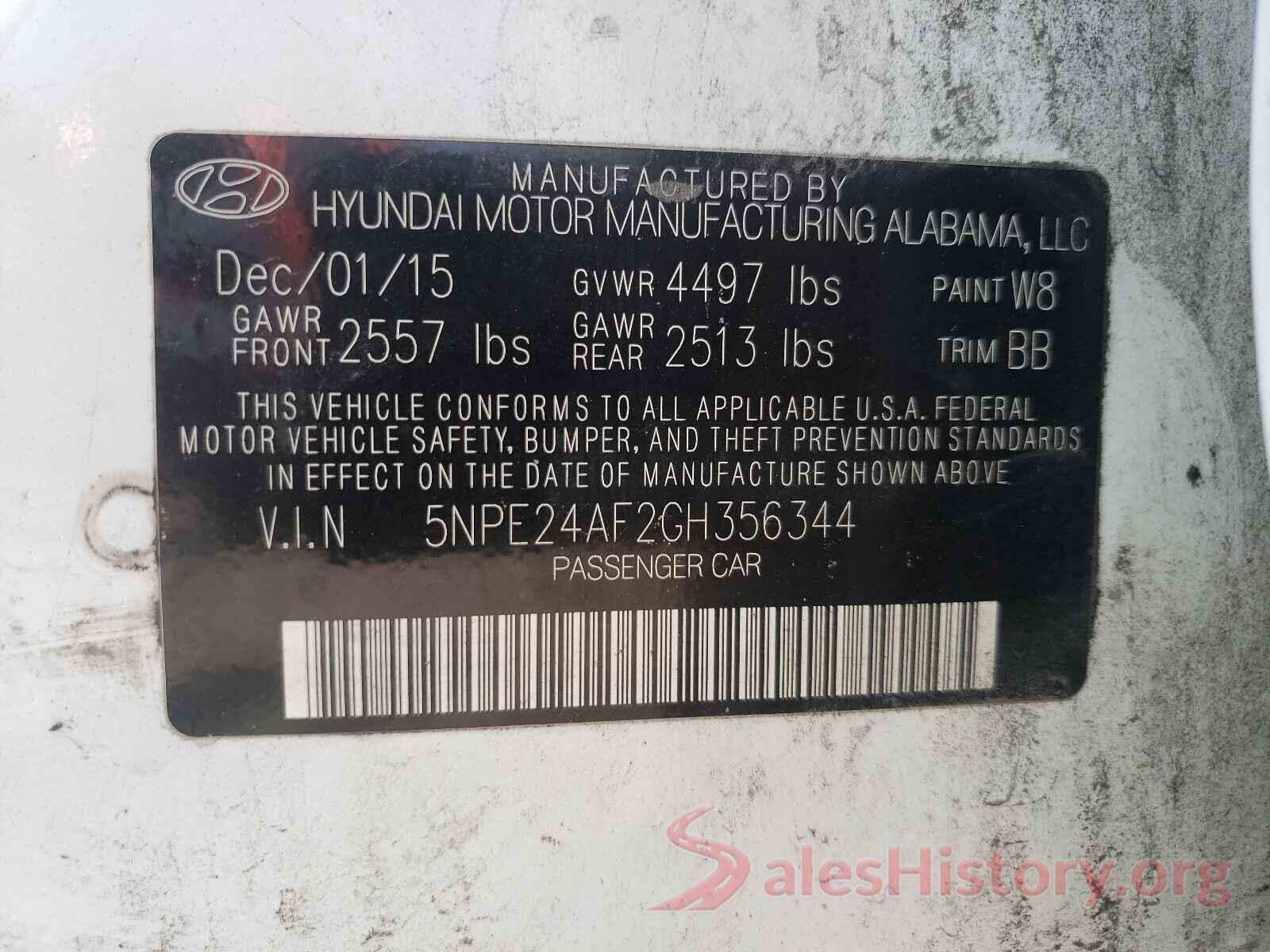 5NPE24AF2GH356344 2016 HYUNDAI SONATA