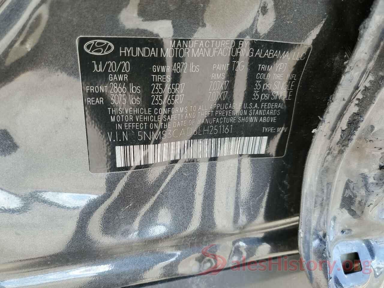 5NMS3CAD6LH251161 2020 HYUNDAI SANTA FE