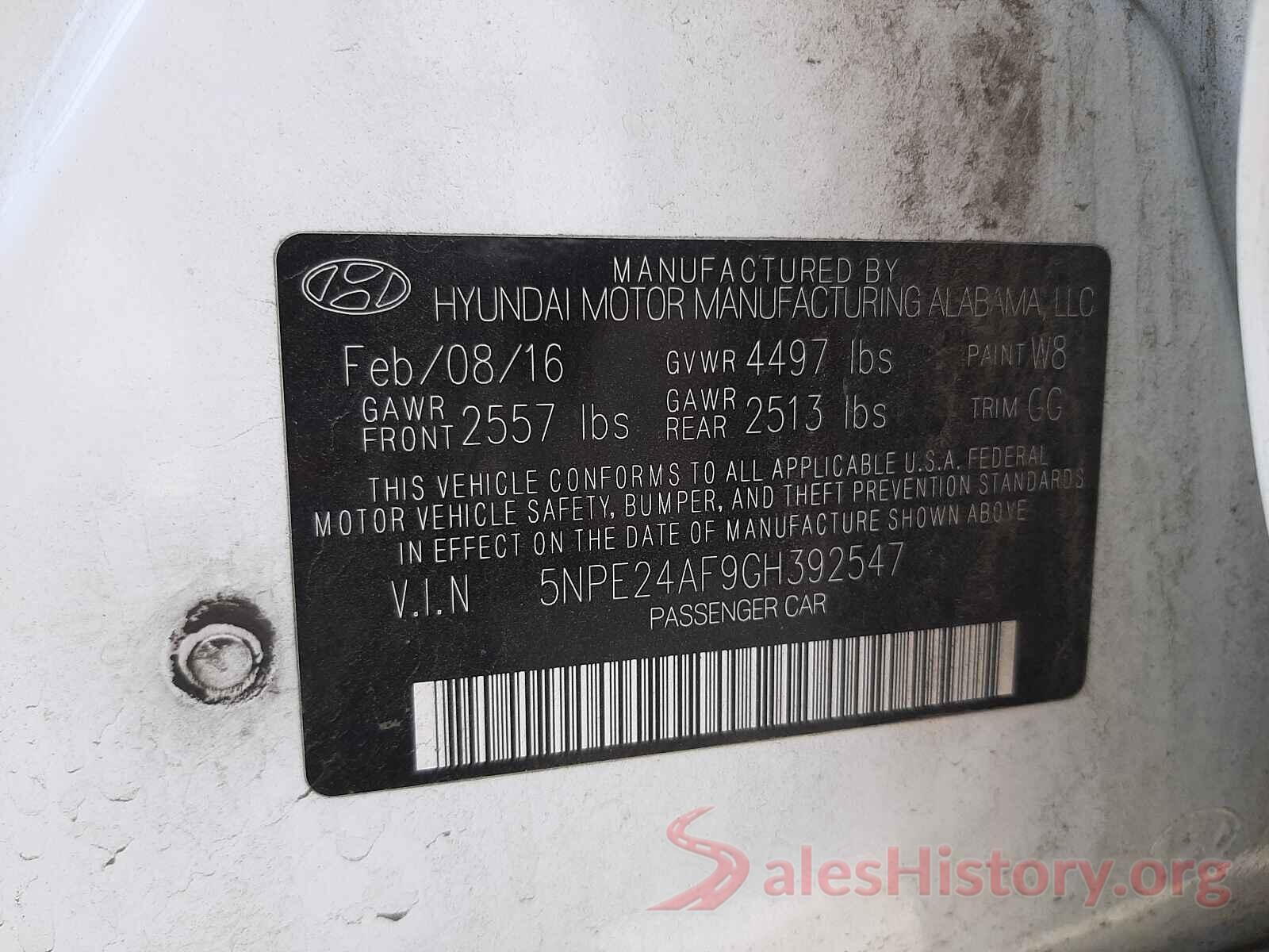 5NPE24AF9GH392547 2016 HYUNDAI SONATA