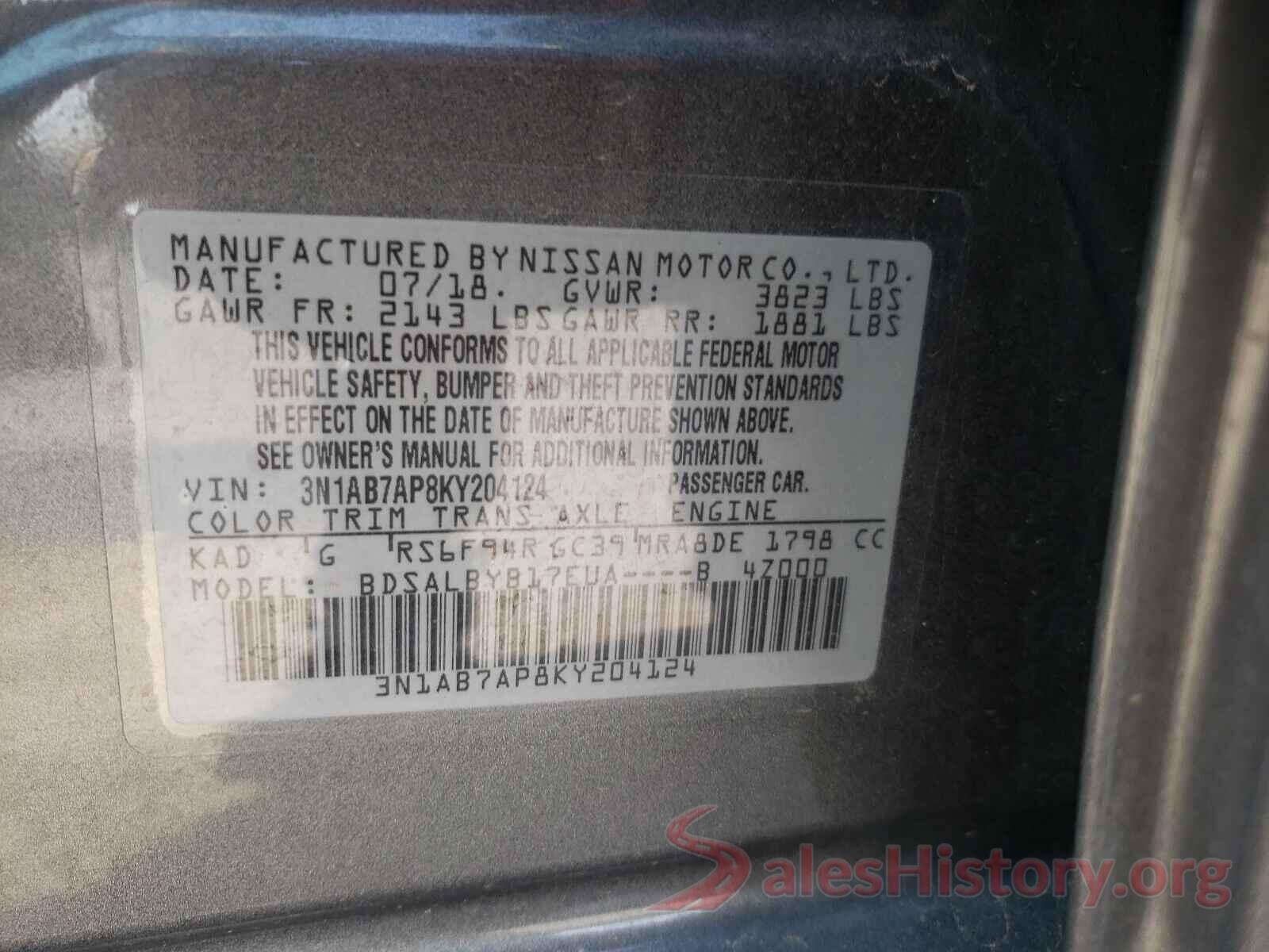 3N1AB7AP8KY204124 2019 NISSAN SENTRA