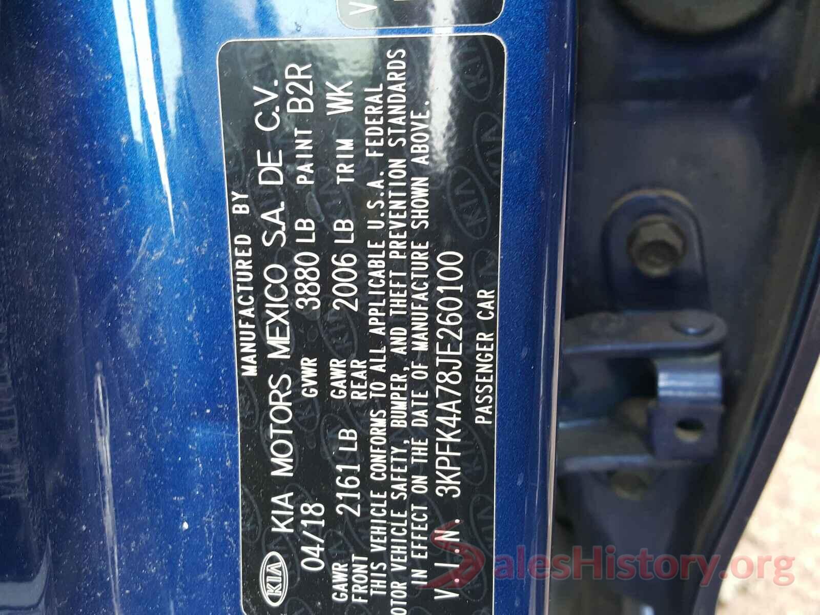 3KPFK4A78JE260100 2018 KIA FORTE