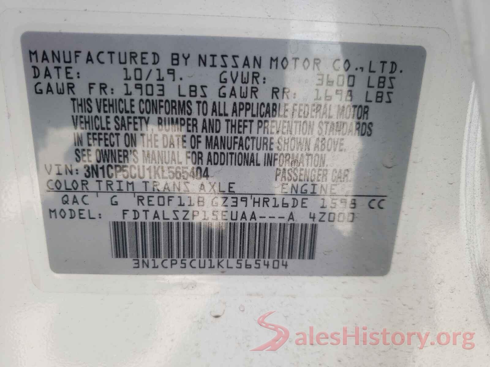 3N1CP5CU1KL565404 2019 NISSAN KICKS