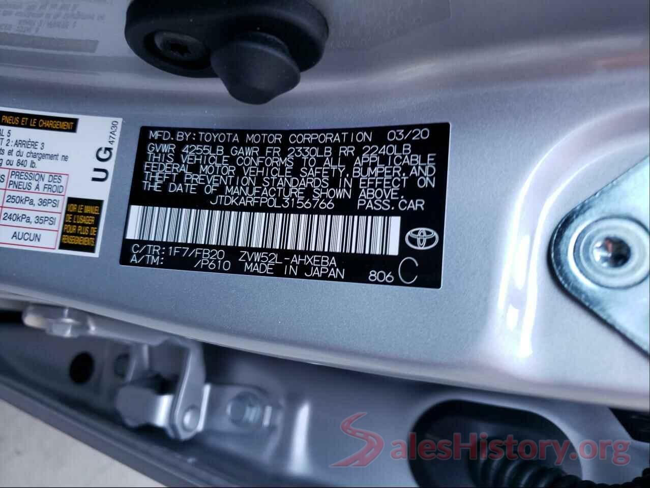 JTDKARFP0L3156766 2020 TOYOTA PRIUS