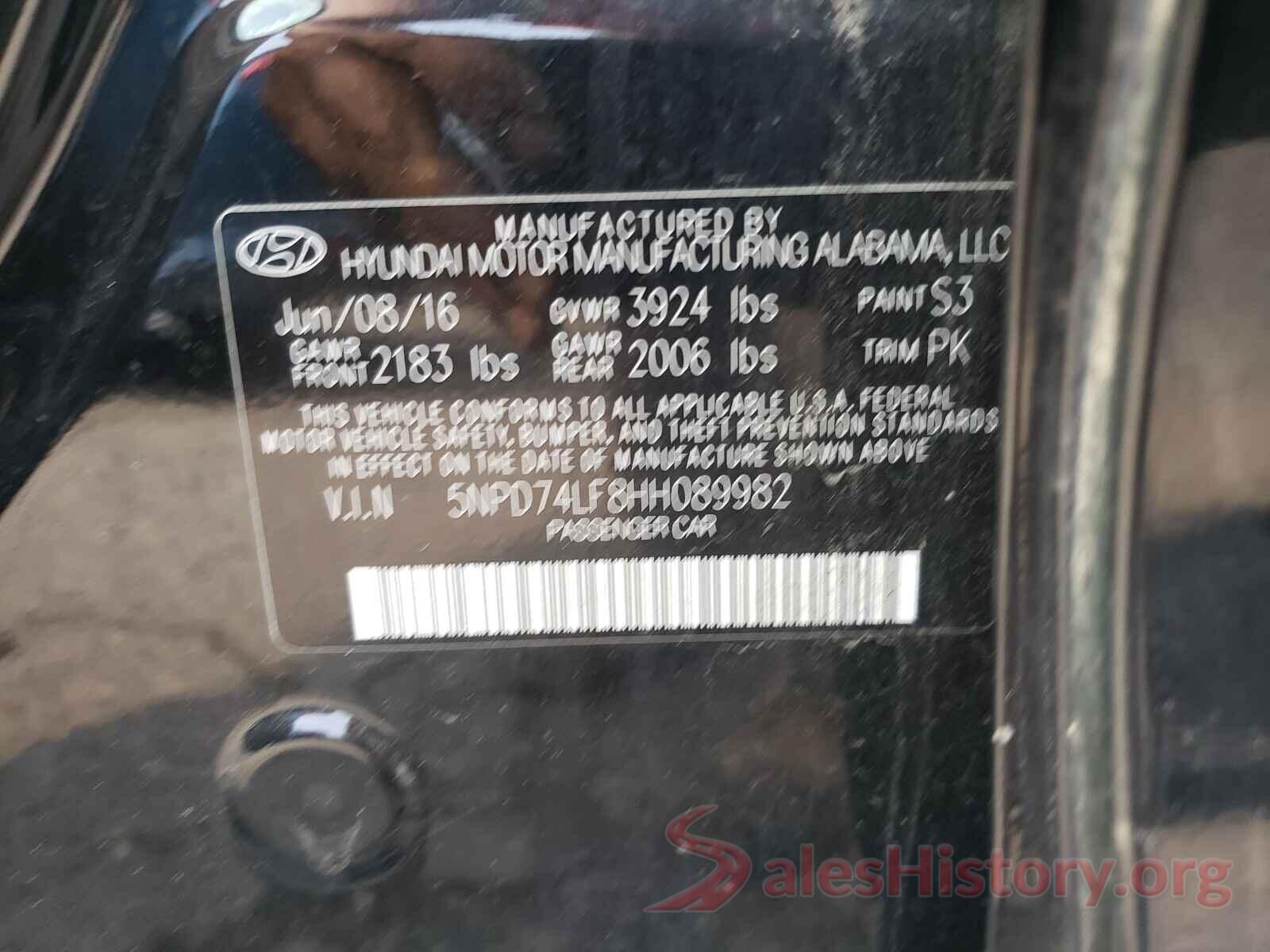 5NPD74LF8HH089982 2017 HYUNDAI ELANTRA