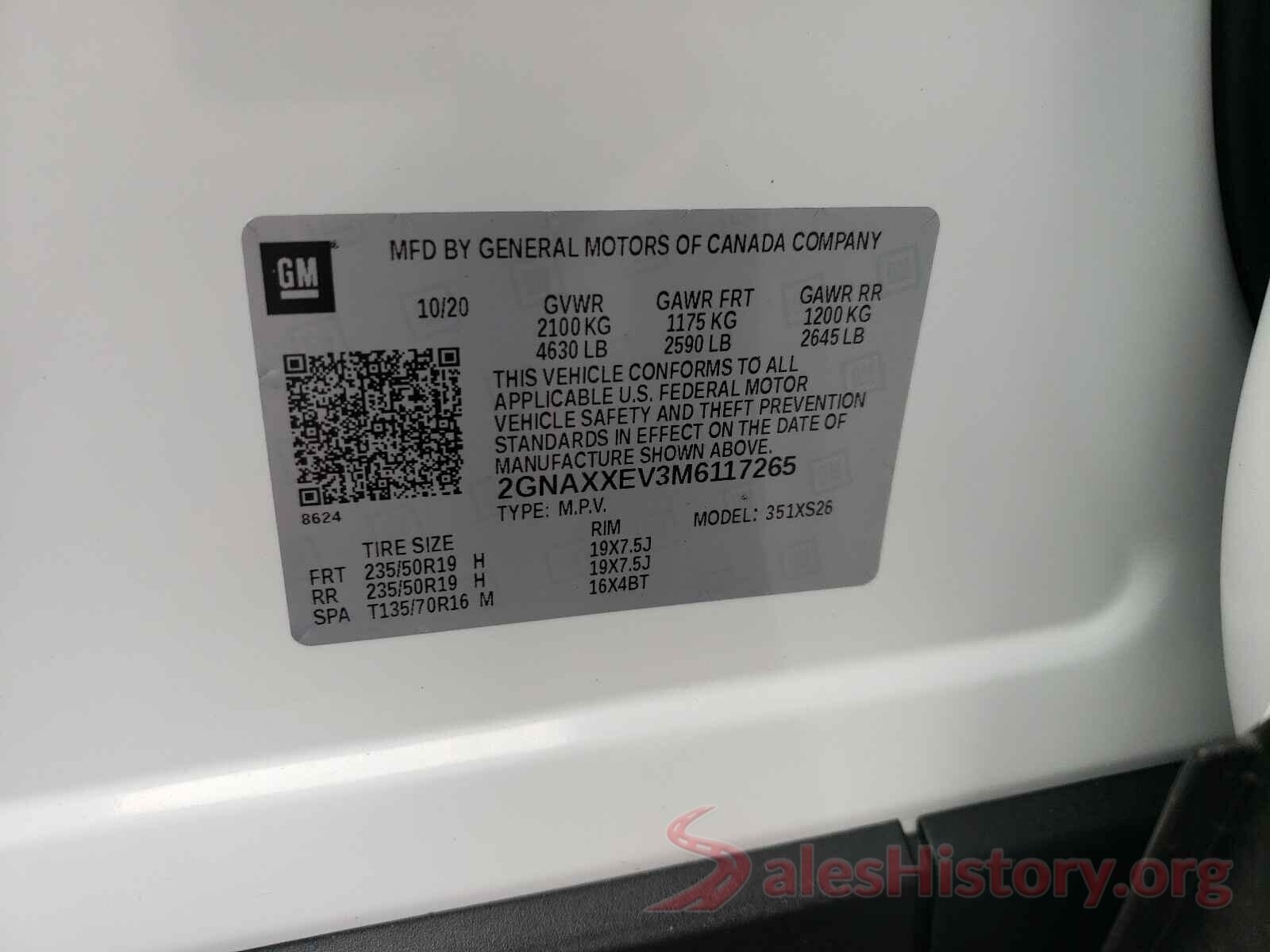 2GNAXXEV3M6117265 2021 CHEVROLET EQUINOX