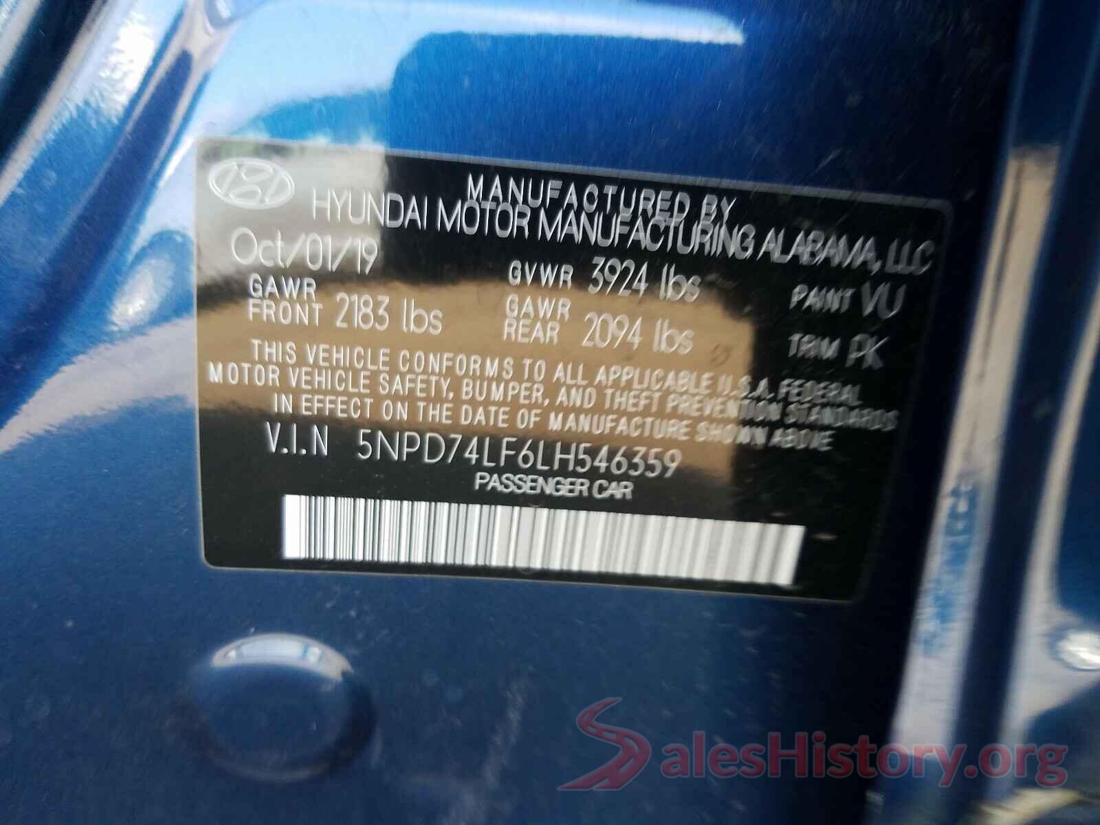 5NPD74LF6LH546359 2020 HYUNDAI ELANTRA