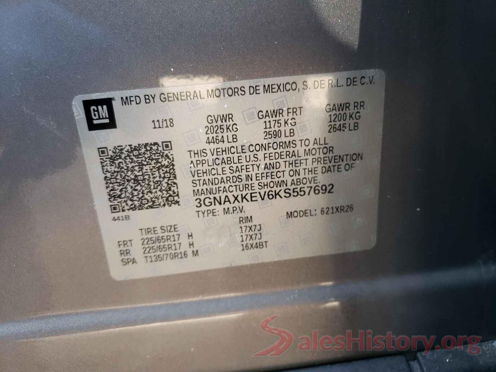 3GNAXKEV6KS557692 2019 CHEVROLET EQUINOX