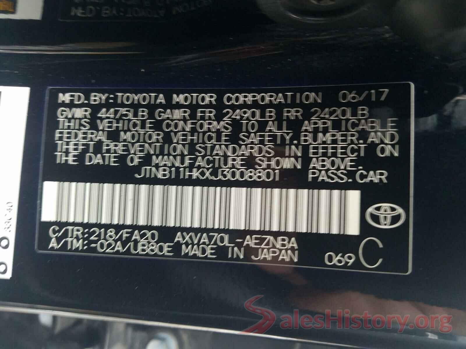 JTNB11HKXJ3008801 2018 TOYOTA CAMRY