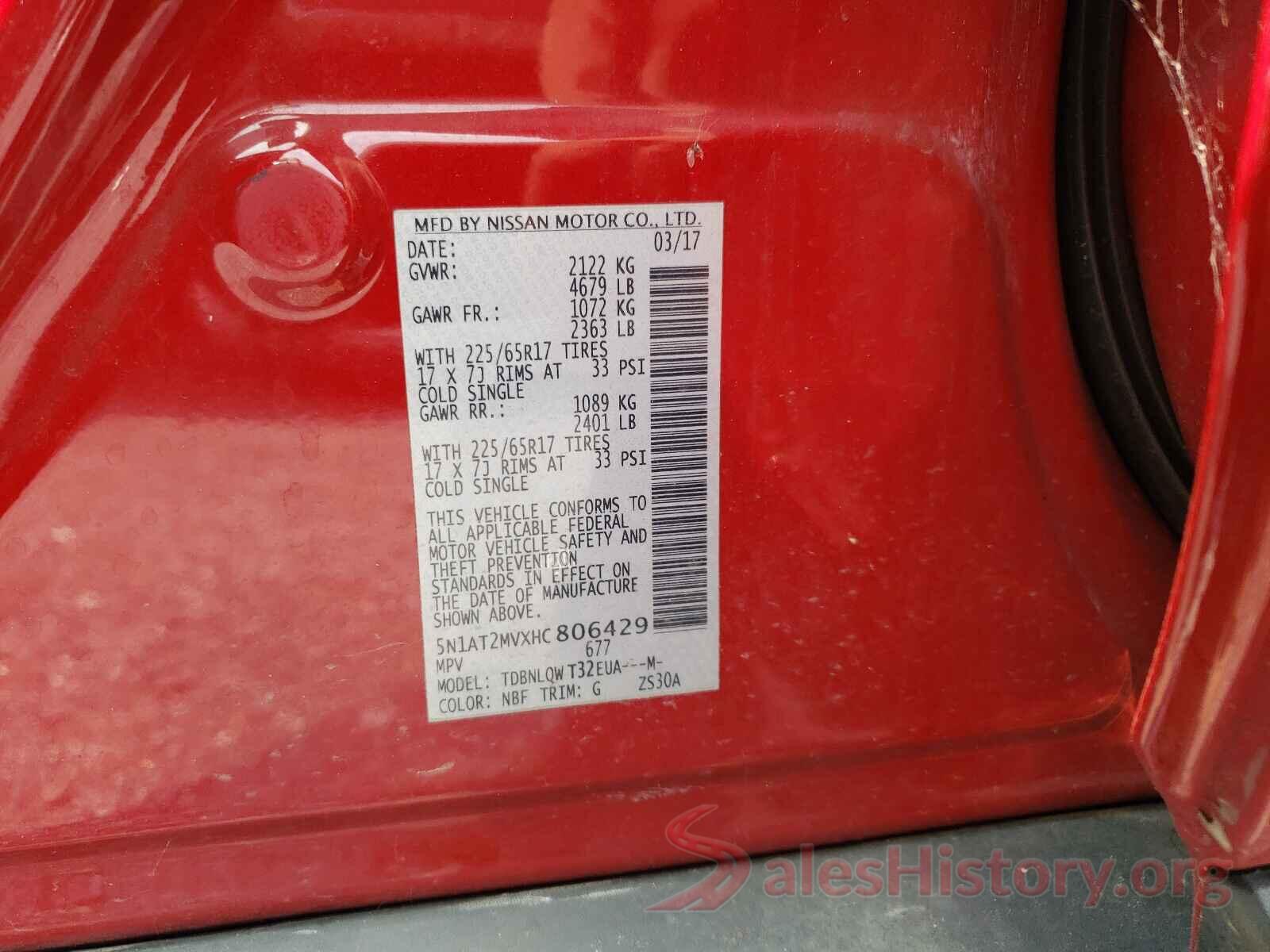 5N1AT2MVXHC806429 2017 NISSAN ROGUE