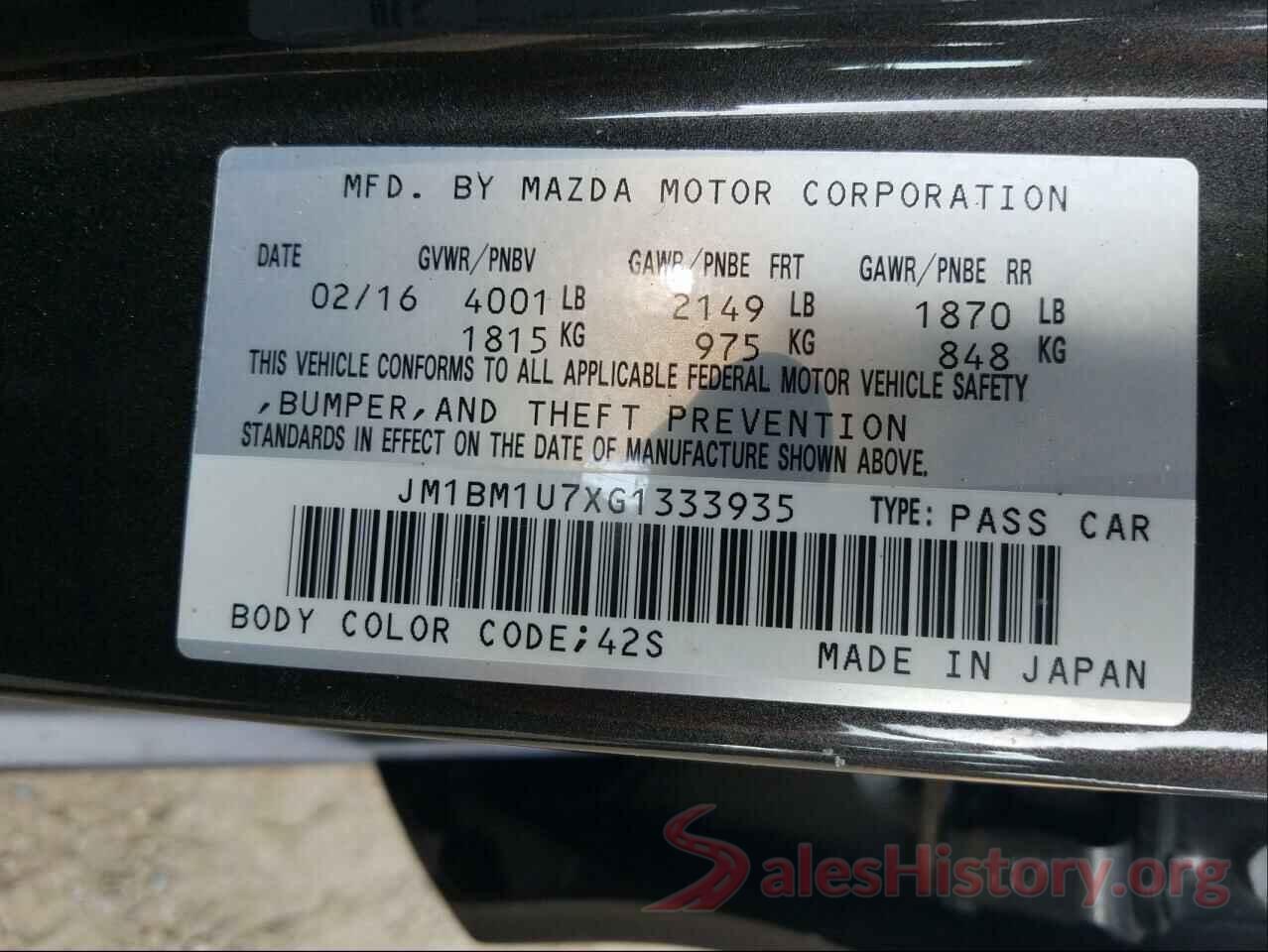 JM1BM1U7XG1333935 2016 MAZDA 3