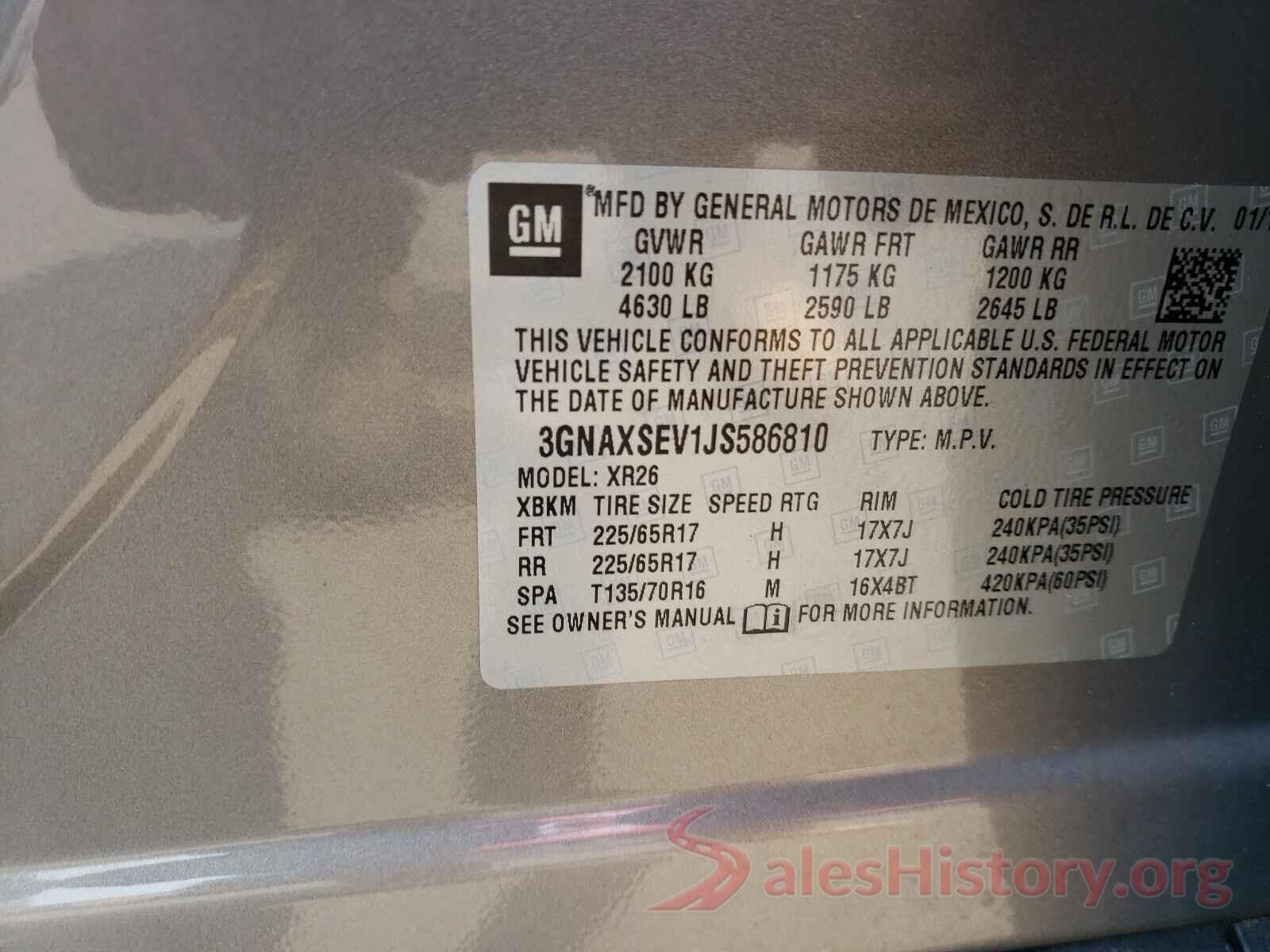 3GNAXSEV1JS586810 2018 CHEVROLET EQUINOX