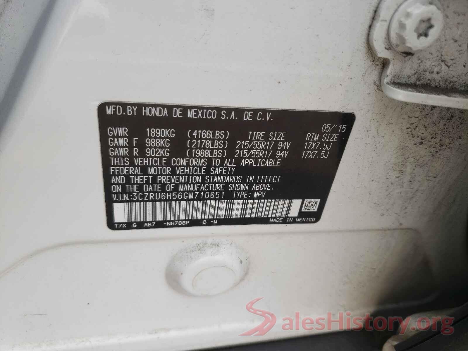 3CZRU6H56GM710651 2016 HONDA HR-V