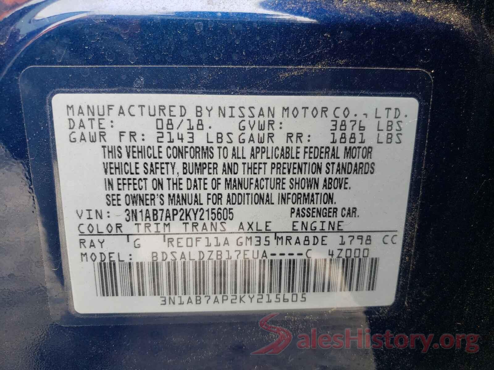 3N1AB7AP2KY215605 2019 NISSAN SENTRA