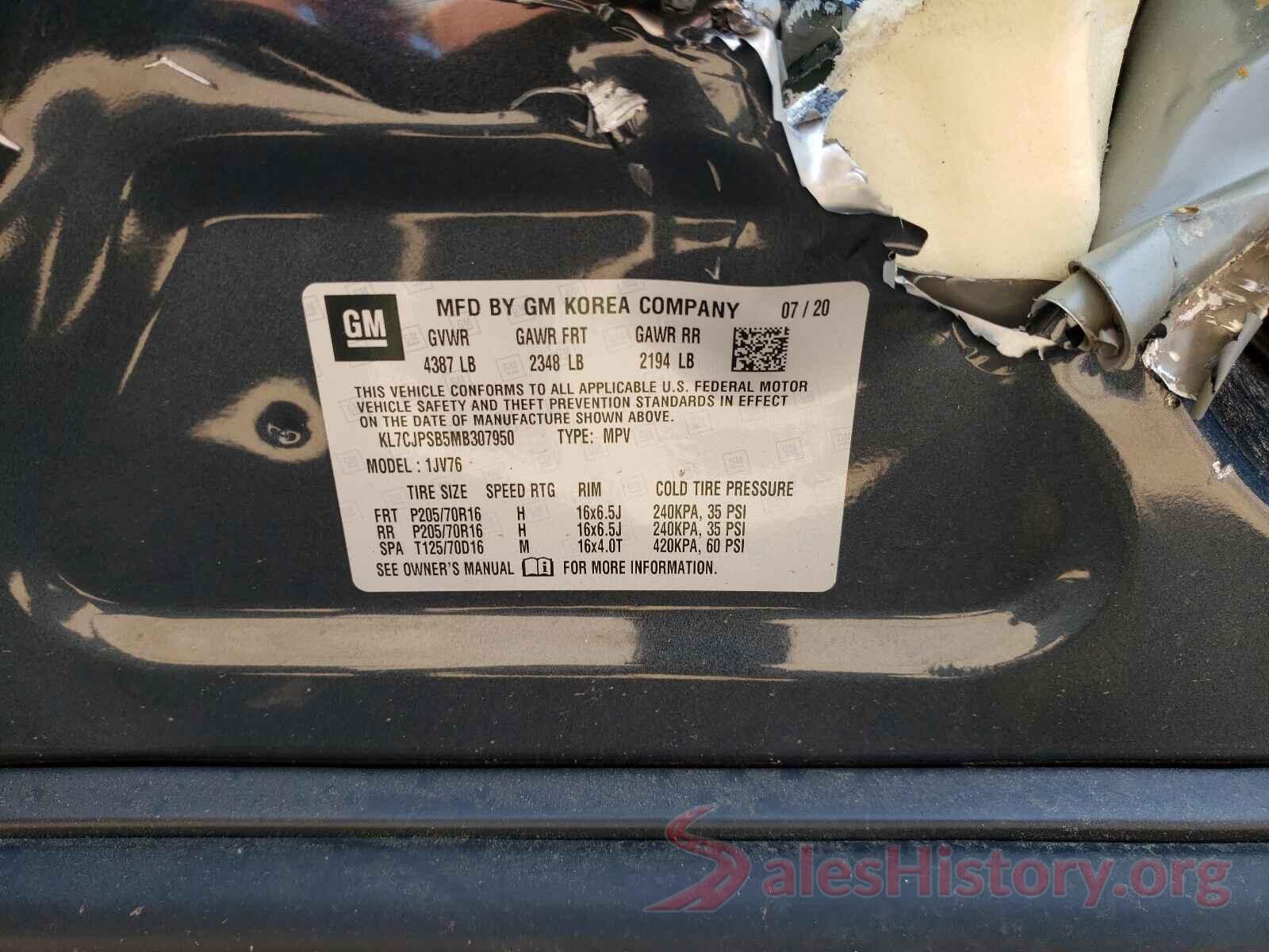 KL7CJPSB5MB307950 2021 CHEVROLET TRAX