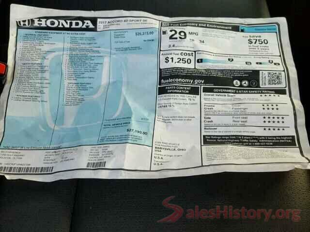 1HGCR2F10HA257598 2017 HONDA ACCORD