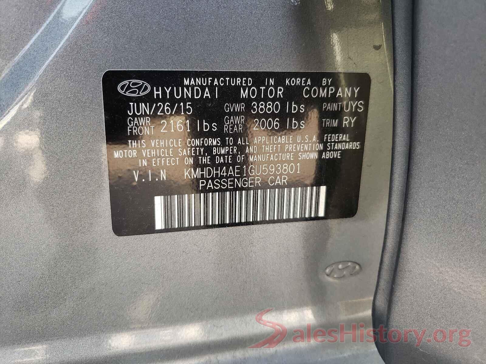 KMHDH4AE1GU593801 2016 HYUNDAI ELANTRA