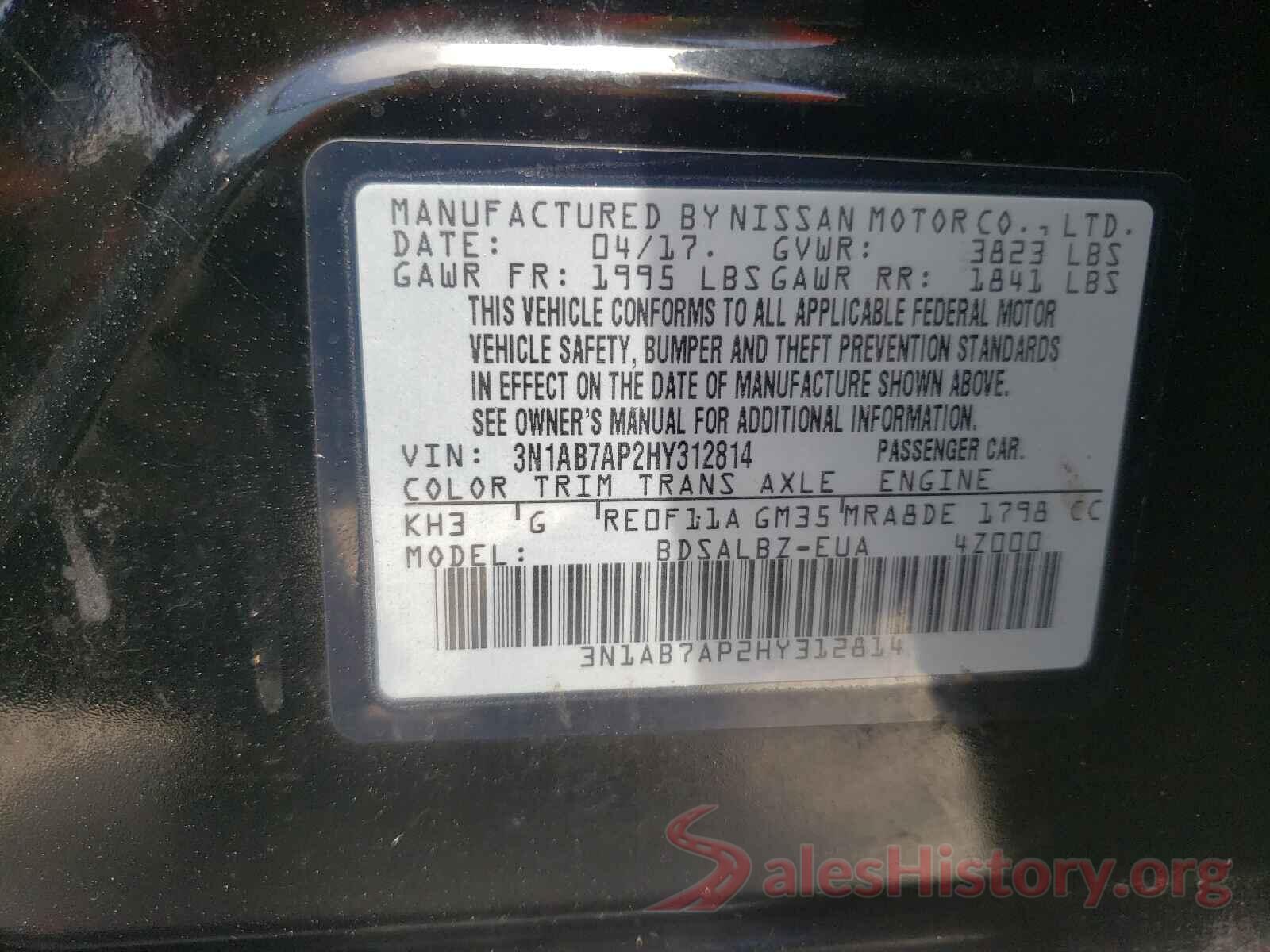 3N1AB7AP2HY312814 2017 NISSAN SENTRA