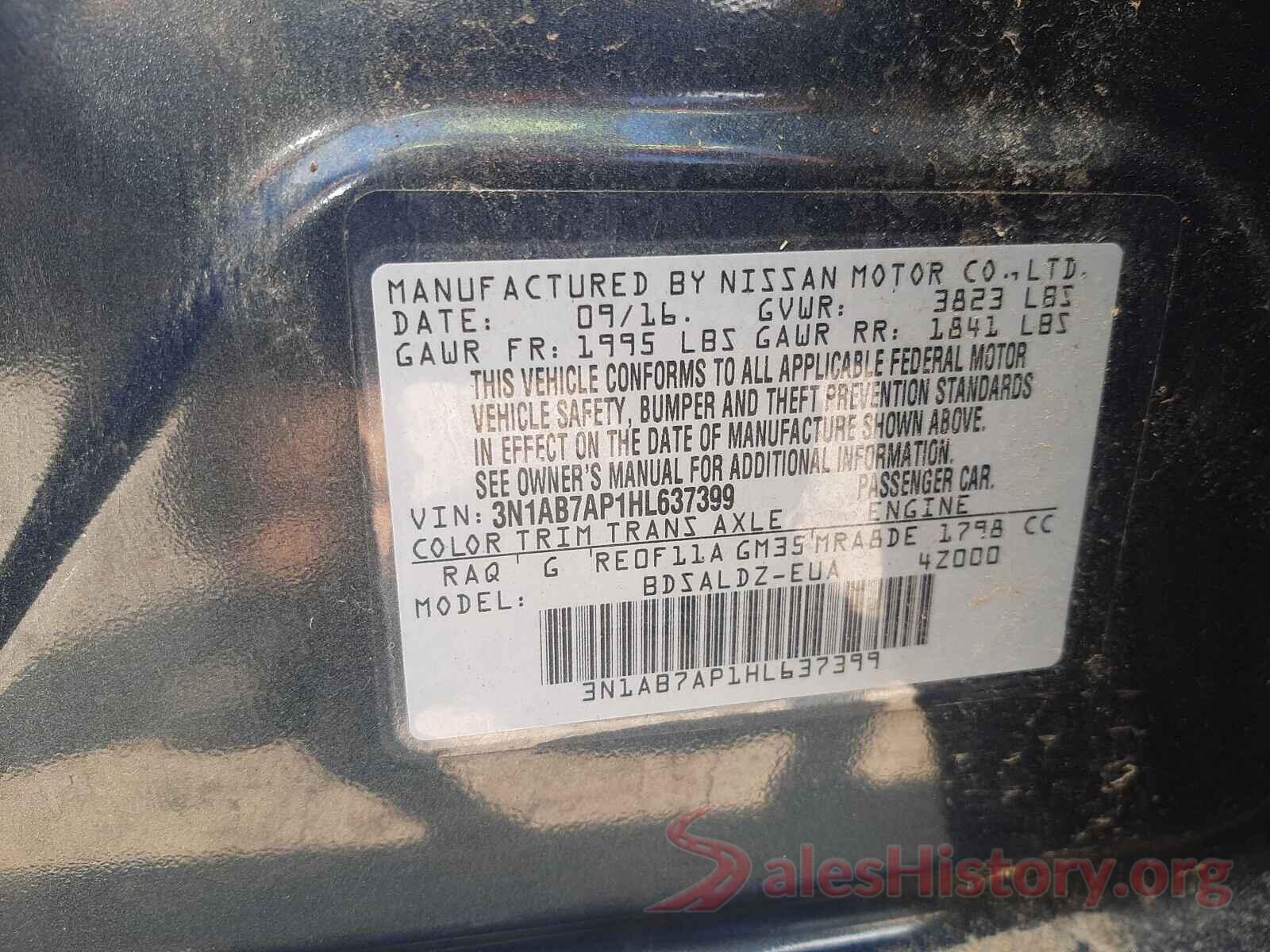 3N1AB7AP1HL637399 2017 NISSAN SENTRA