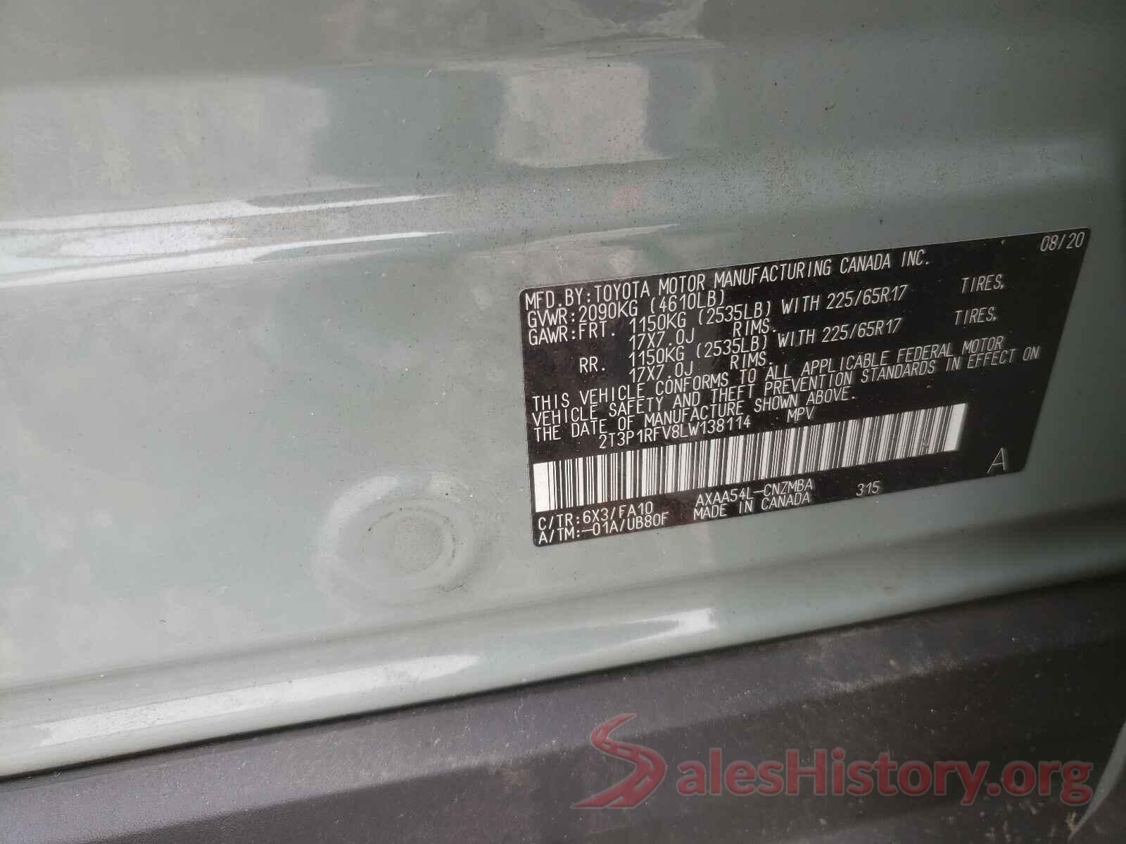 2T3P1RFV8LW138114 2020 TOYOTA RAV4