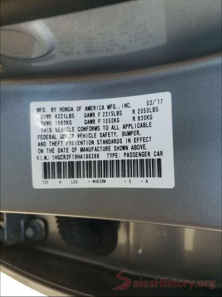 1HGCR2F19HA186286 2017 HONDA ACCORD