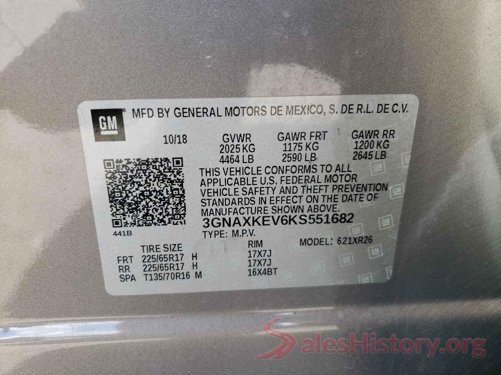 3GNAXKEV6KS551682 2019 CHEVROLET EQUINOX