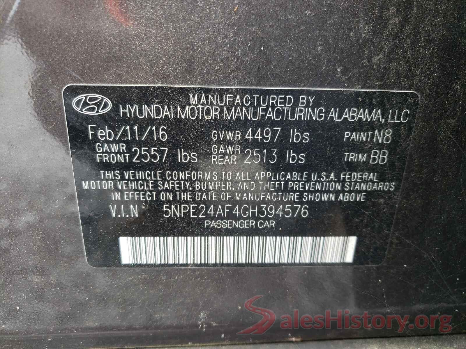 5NPE24AF4GH394576 2016 HYUNDAI SONATA