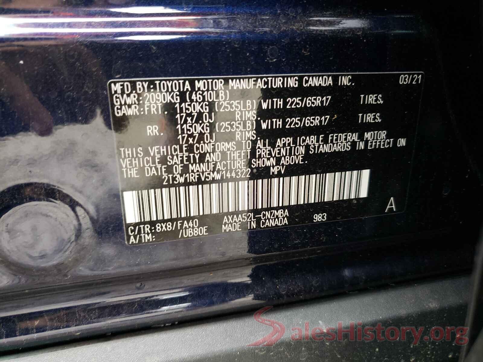 2T3W1RFV5MW144322 2021 TOYOTA RAV4