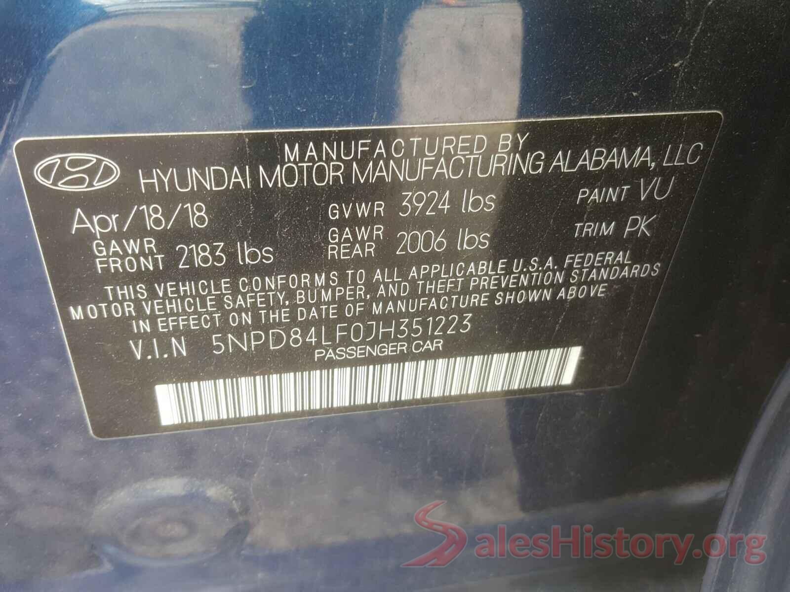 5NPD84LF0JH351223 2018 HYUNDAI ELANTRA