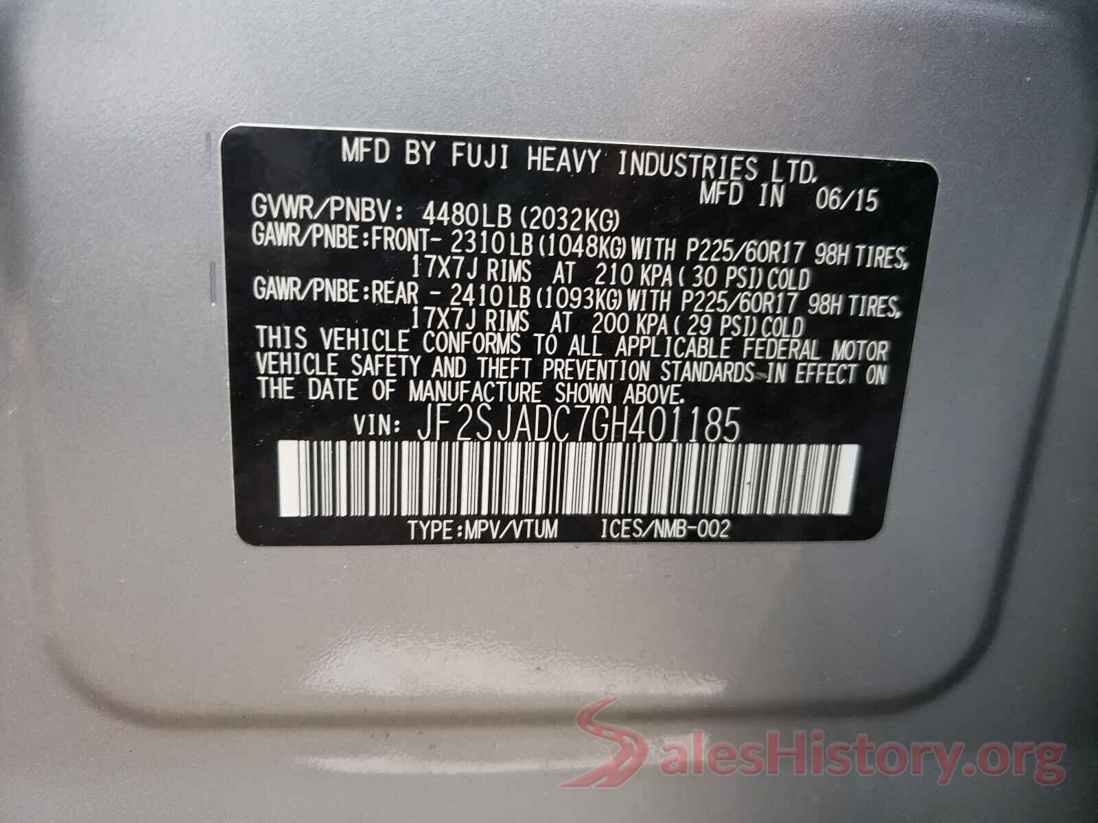 JF2SJADC7GH401185 2016 SUBARU FORESTER