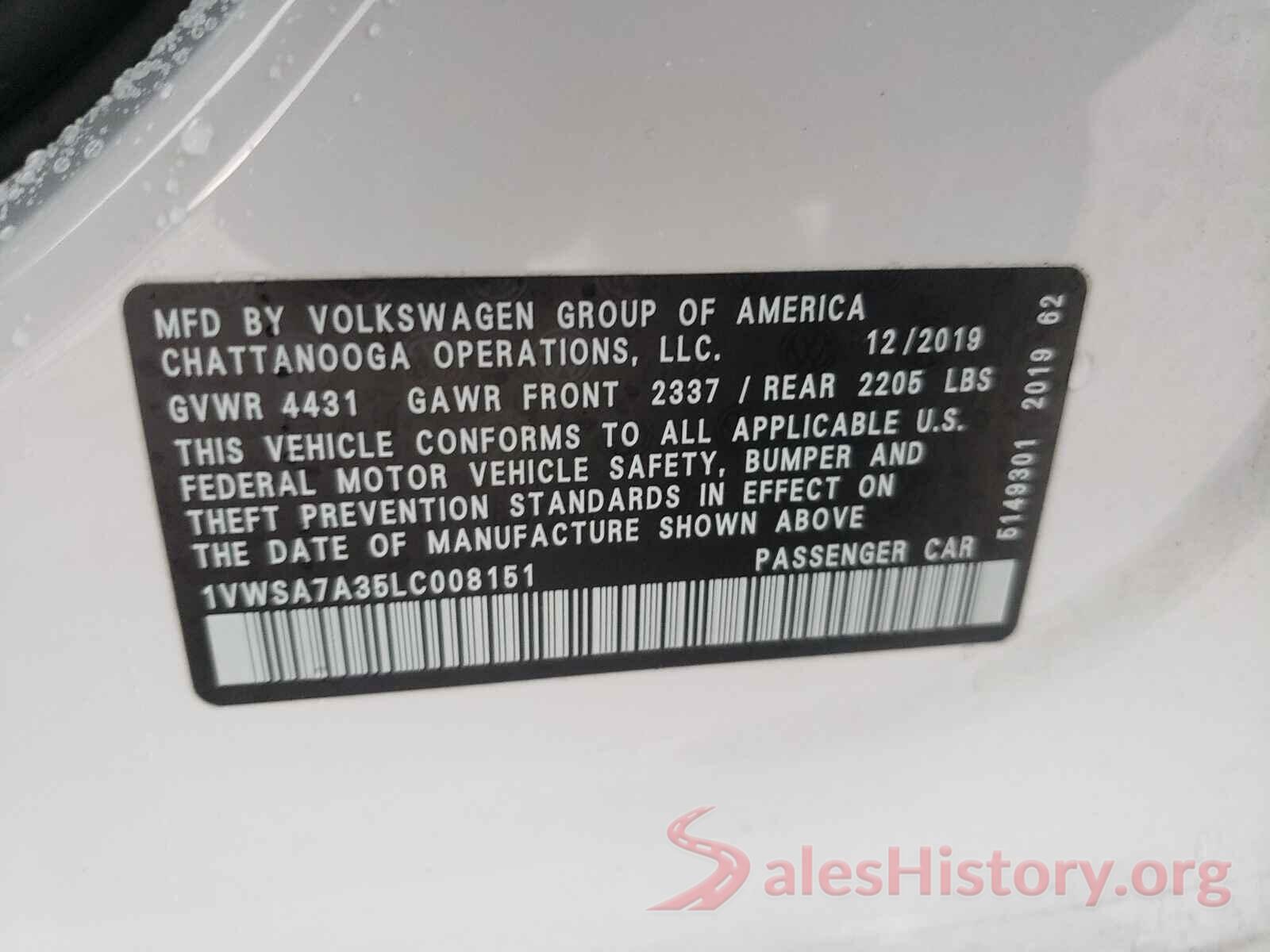 1VWSA7A35LC008151 2020 VOLKSWAGEN PASSAT