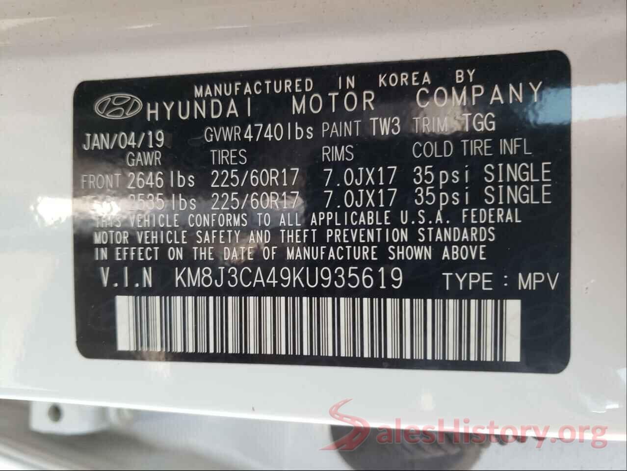 KM8J3CA49KU935619 2019 HYUNDAI TUCSON