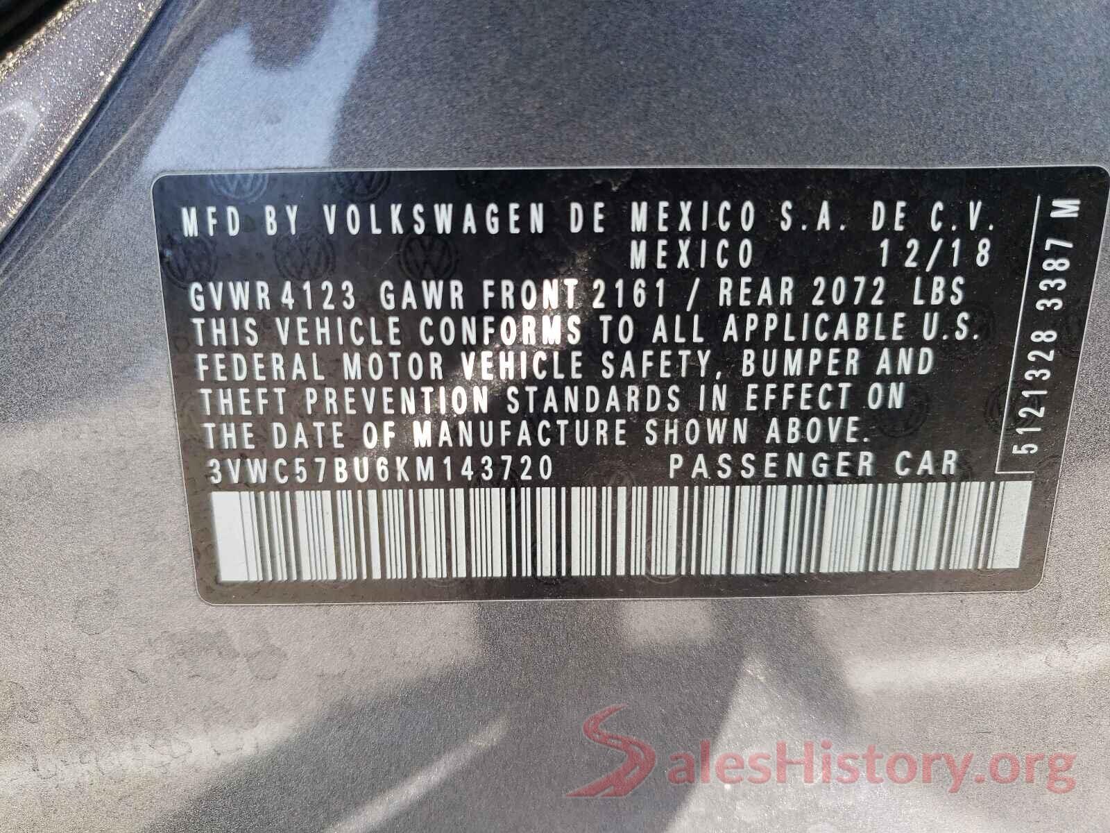 3VWC57BU6KM143720 2019 VOLKSWAGEN JETTA