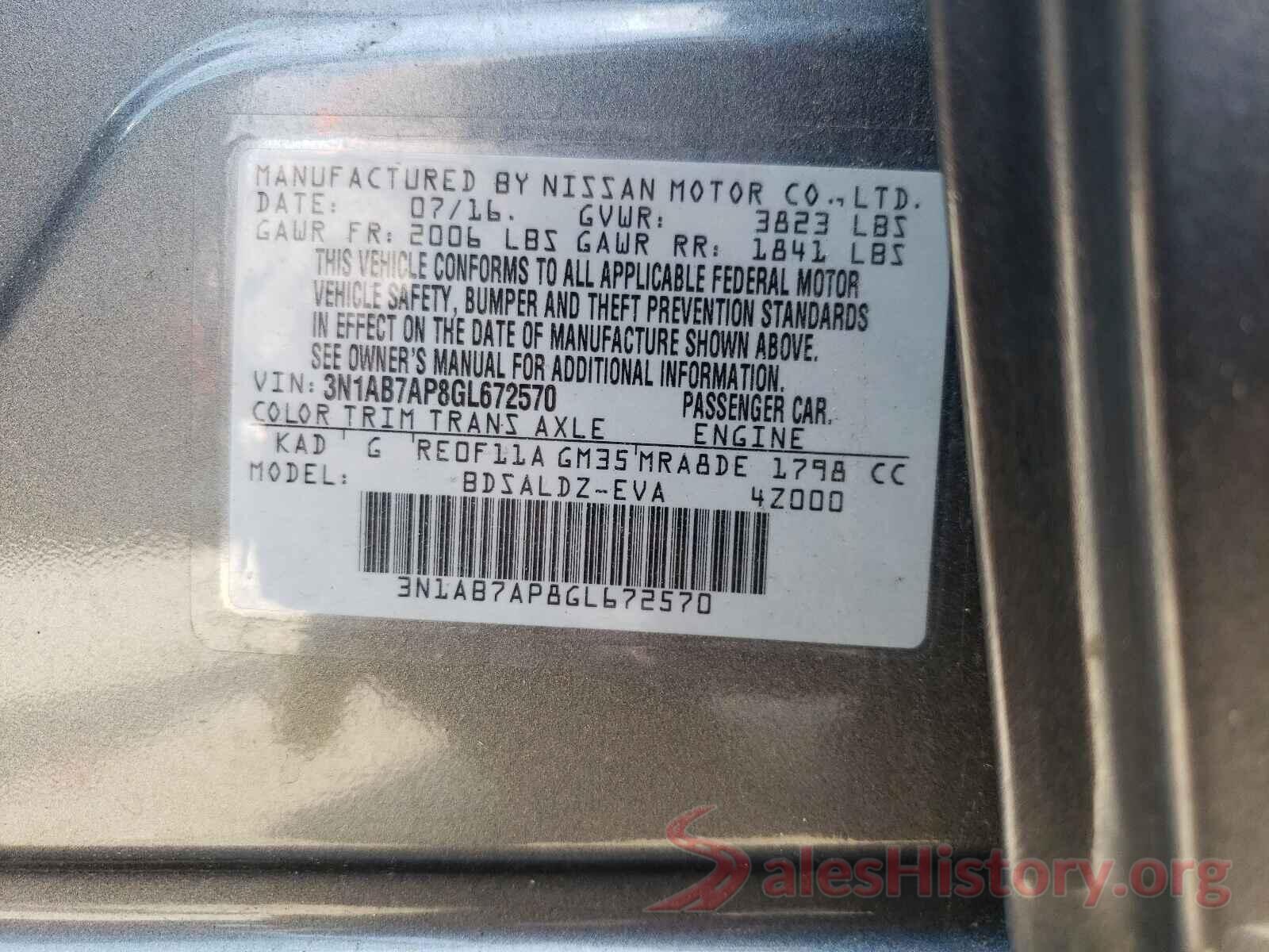 3N1AB7AP8GL672570 2016 NISSAN SENTRA