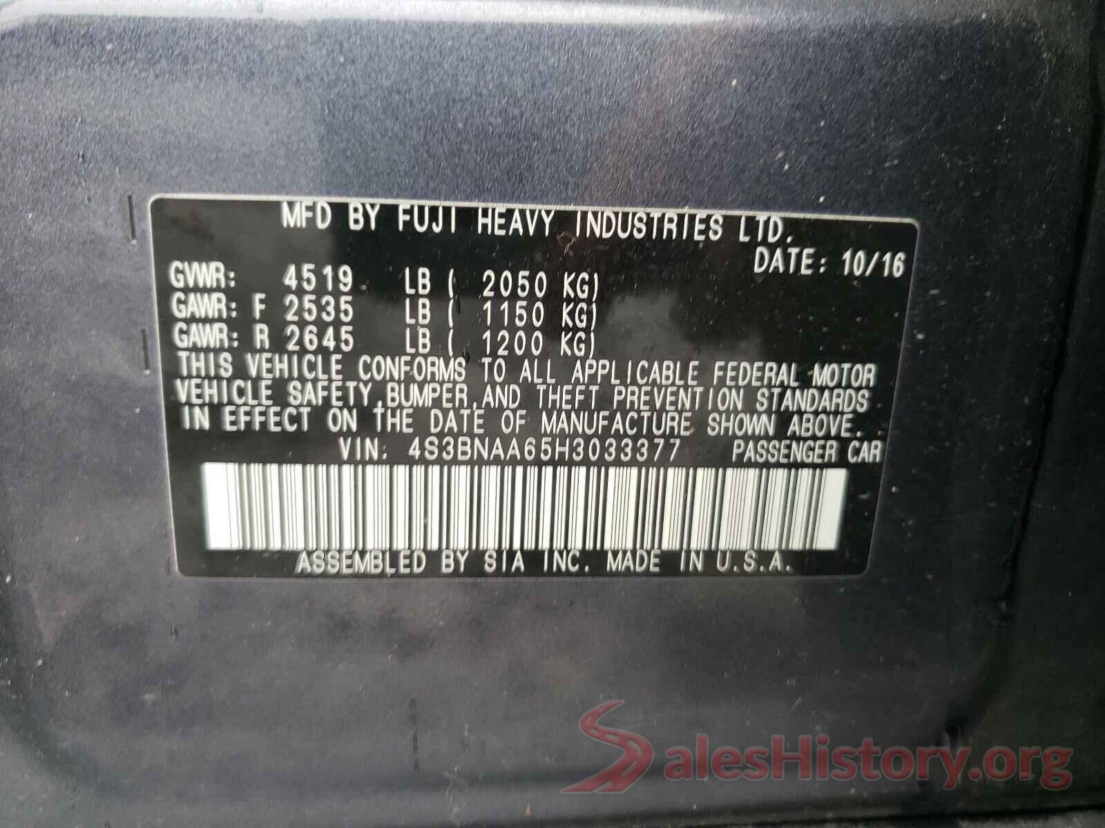 4S3BNAA65H3033377 2017 SUBARU LEGACY