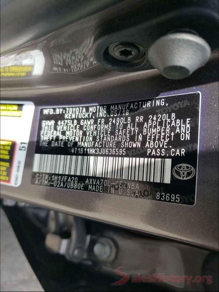 4T1B11HK3JU636595 2018 TOYOTA CAMRY