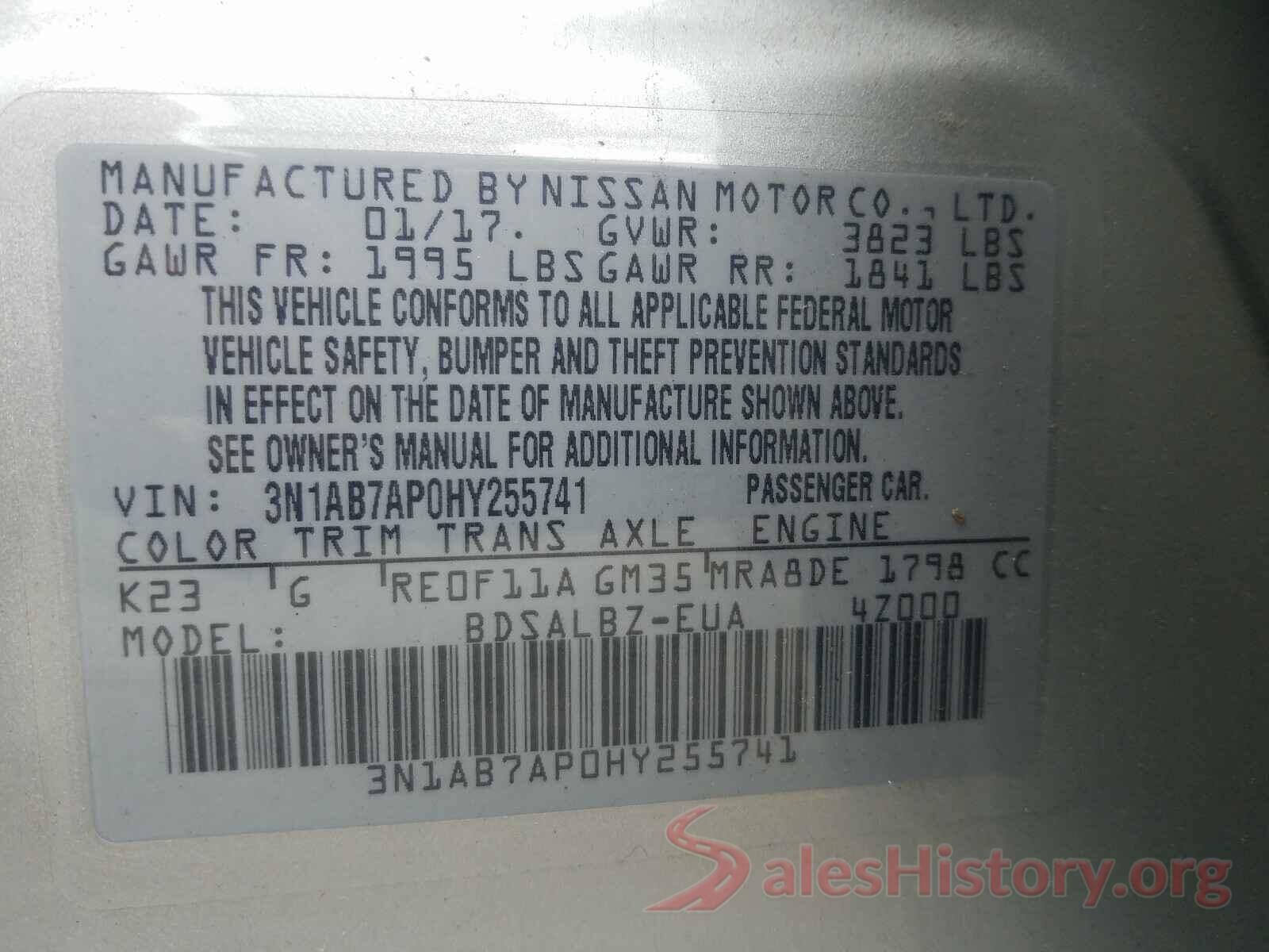 3N1AB7AP0HY255741 2017 NISSAN SENTRA