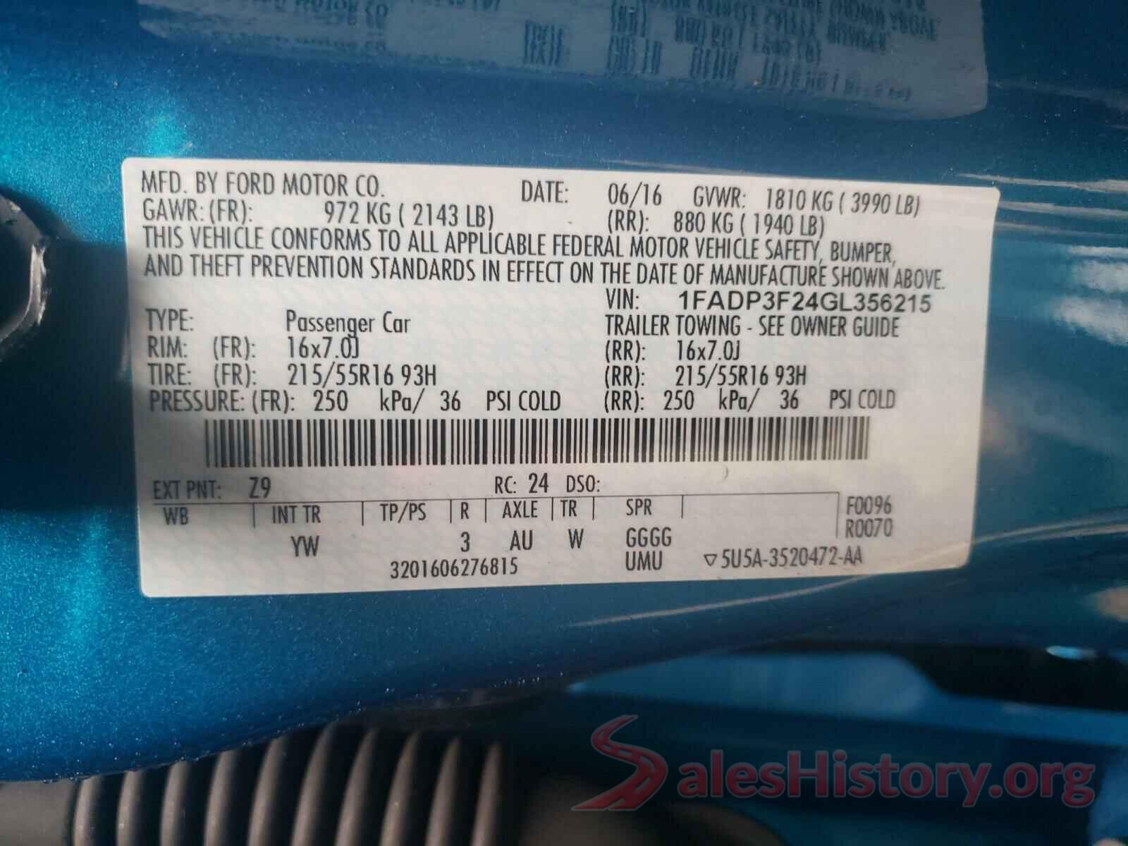 1FADP3F24GL356215 2016 FORD FOCUS