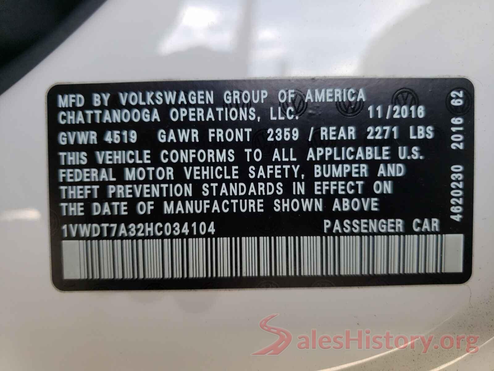 1VWDT7A32HC034104 2017 VOLKSWAGEN PASSAT