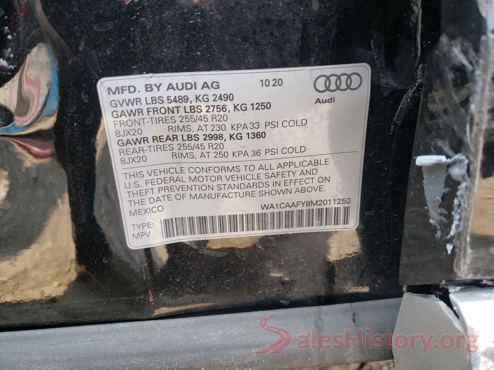 WA1CAAFY8M2011250 2021 AUDI Q5